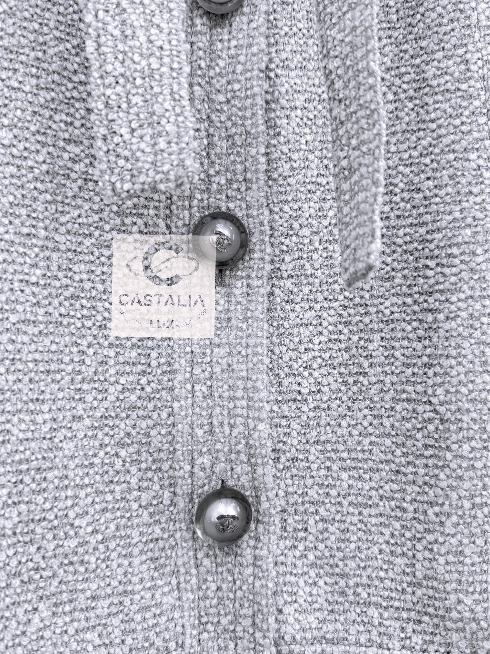 Chanel Neue silbergraue Tweed-Jacke mit Schleife 42 FR 1