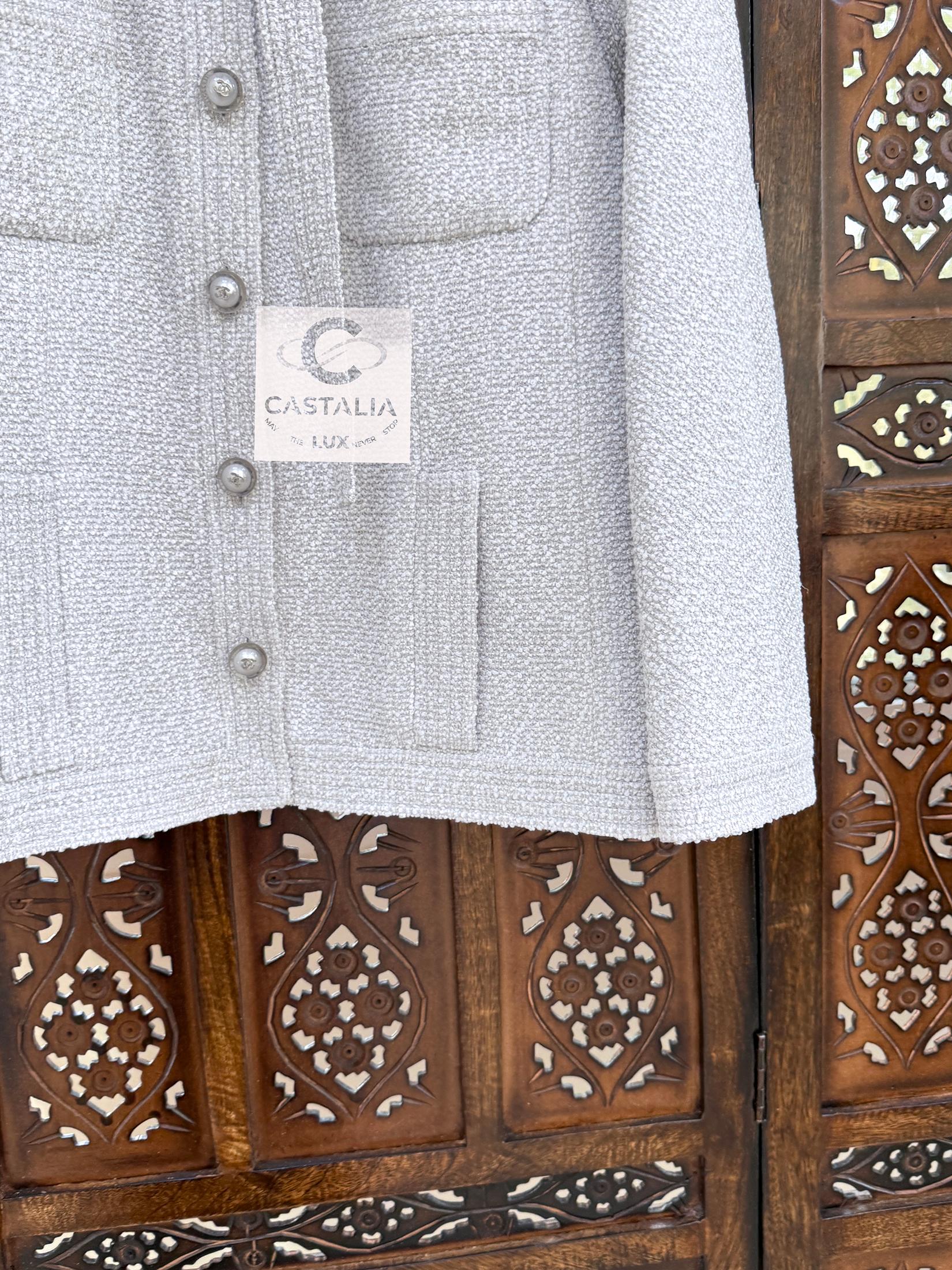Chanel Neue silbergraue Tweed-Jacke mit Schleife 42 FR 4