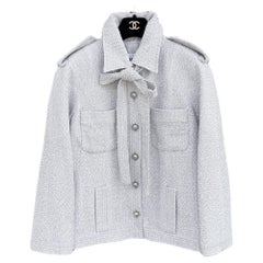 Chanel New Silver Grey Tweed Jacket with Bow 42 FR
