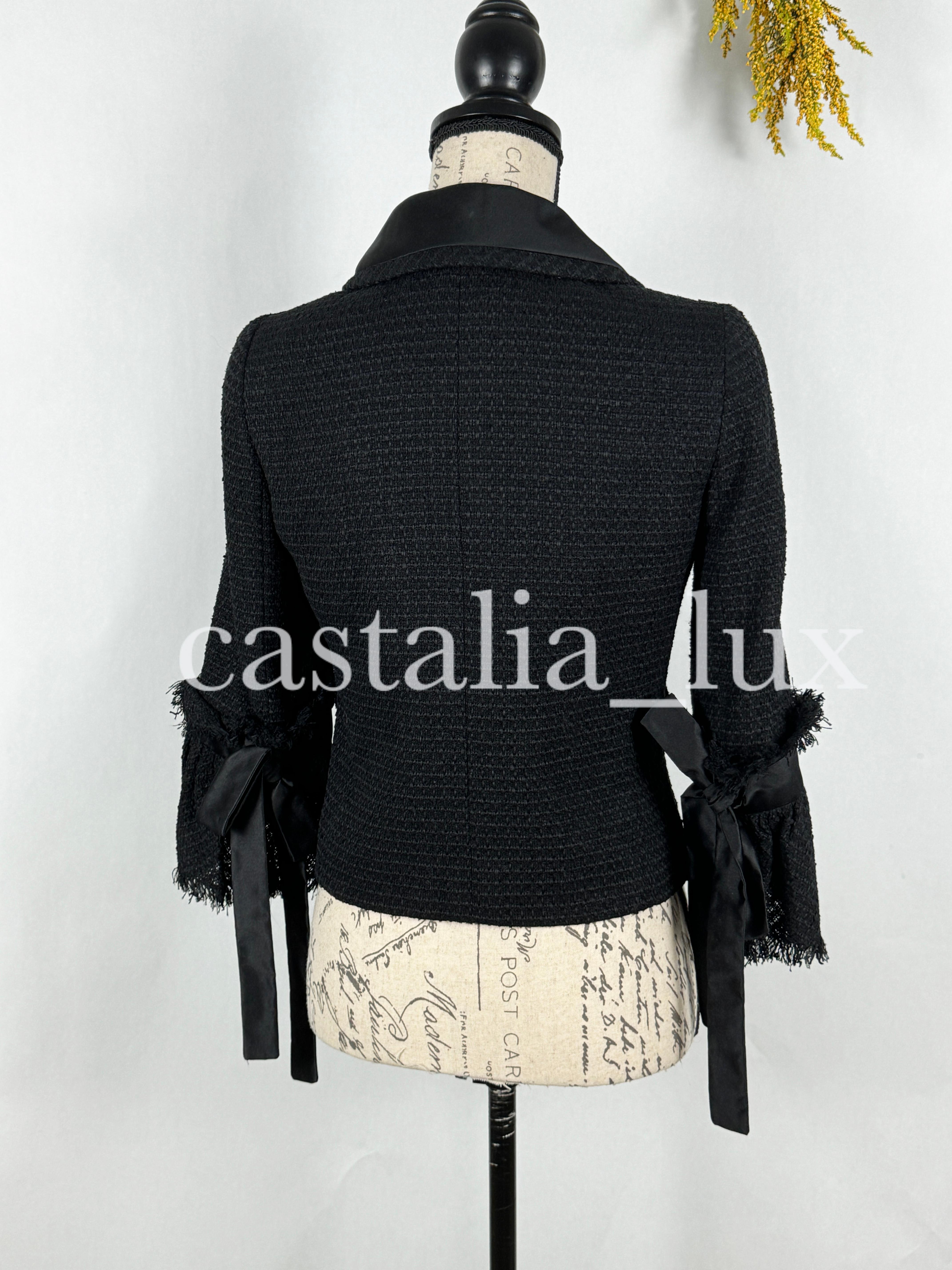 Chanel New CC Camellia Buttons Black Tweed Jacket For Sale 6