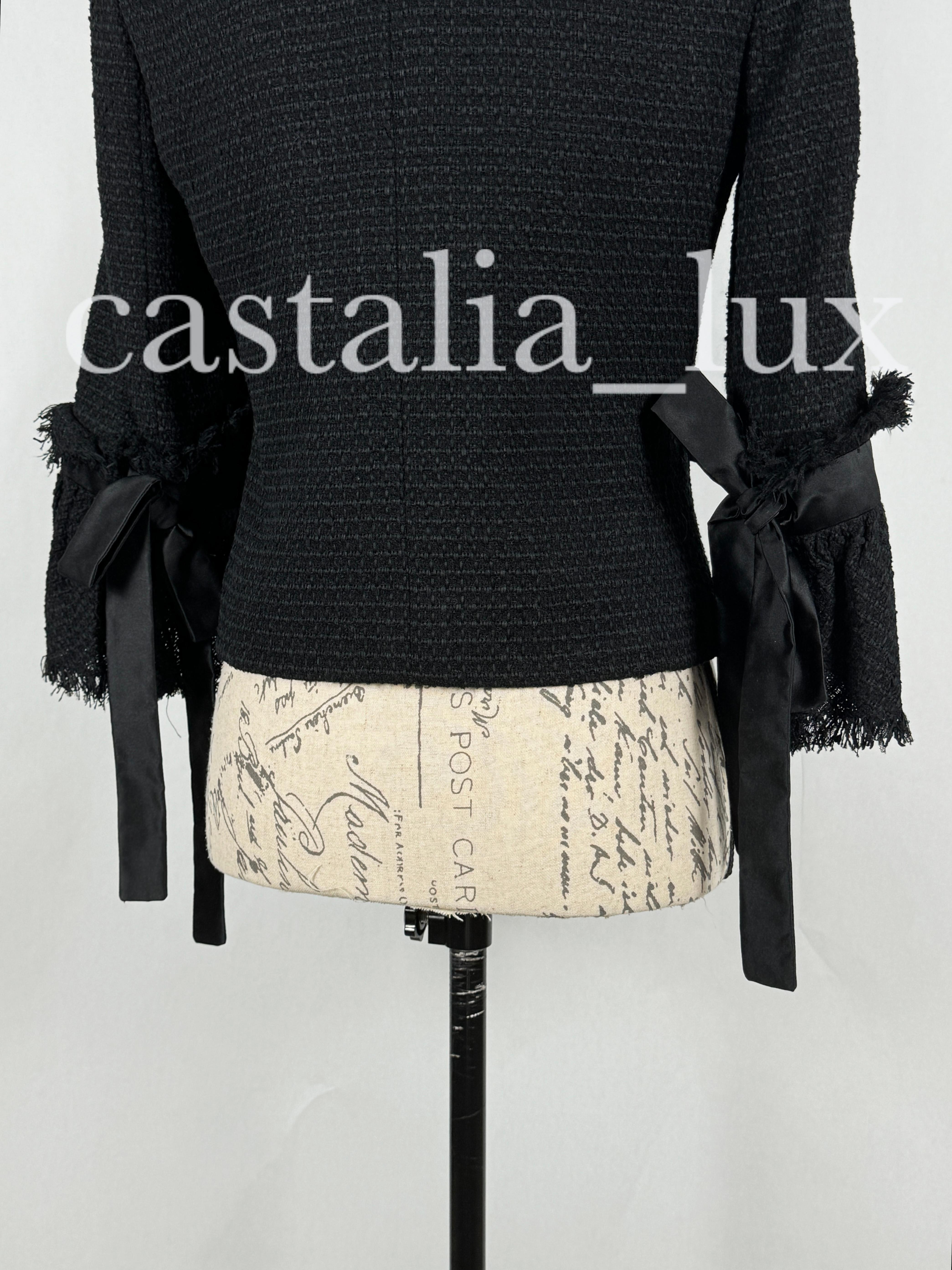 Chanel New CC Camellia Buttons Black Tweed Jacket For Sale 7