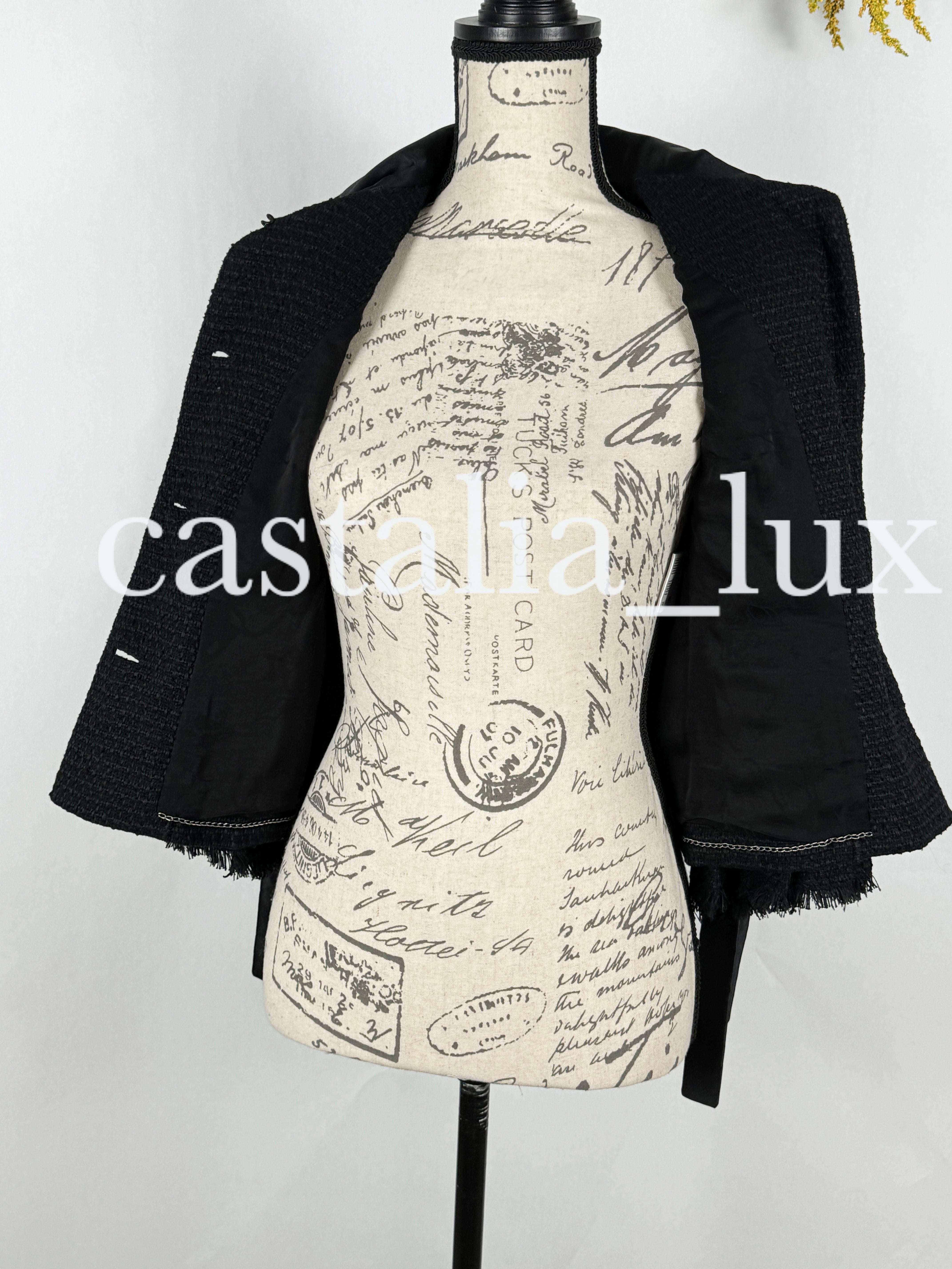 Chanel New CC Camellia Buttons Black Tweed Jacket For Sale 8