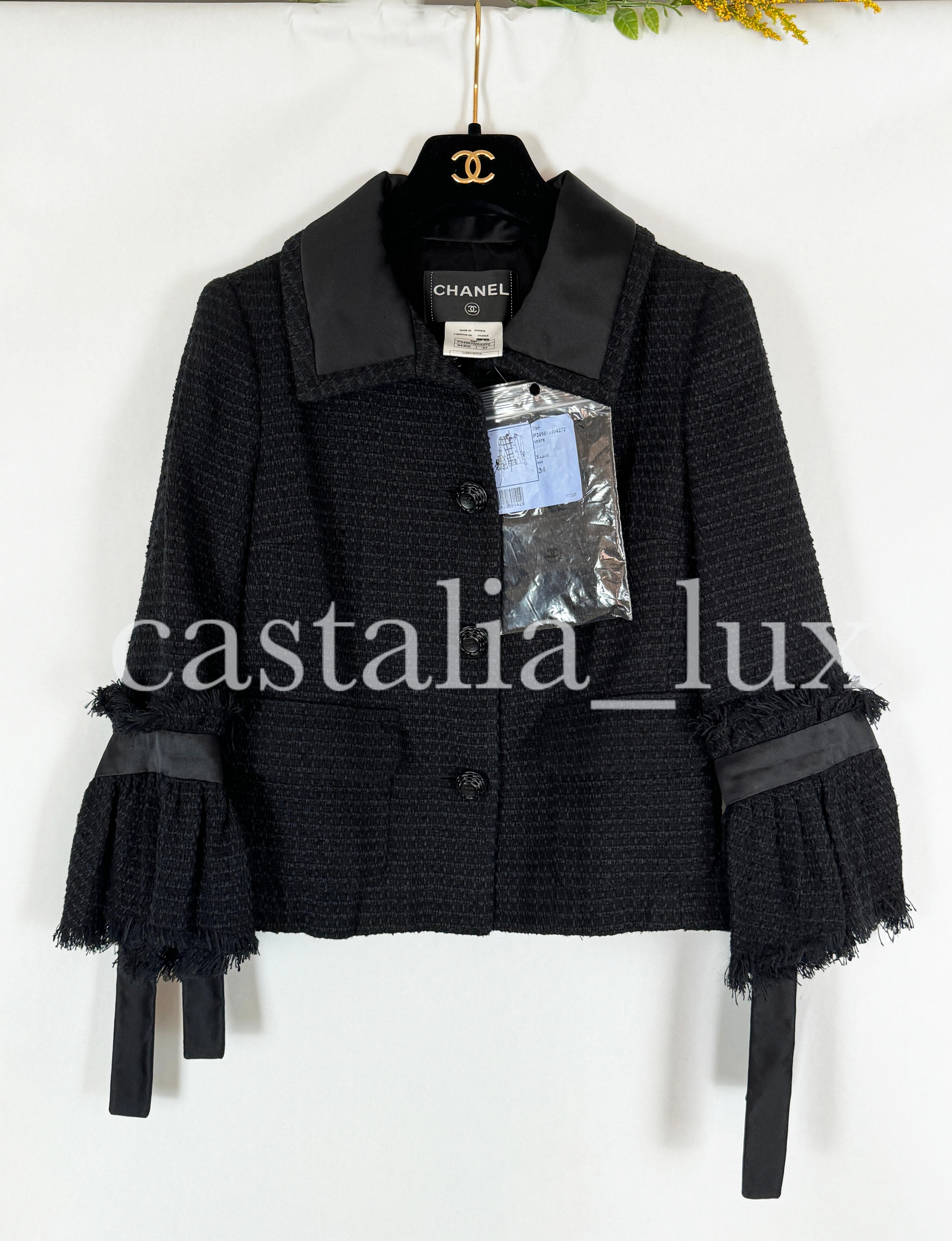 Chanel New CC Camellia Buttons Black Tweed Jacket In New Condition For Sale In Dubai, AE