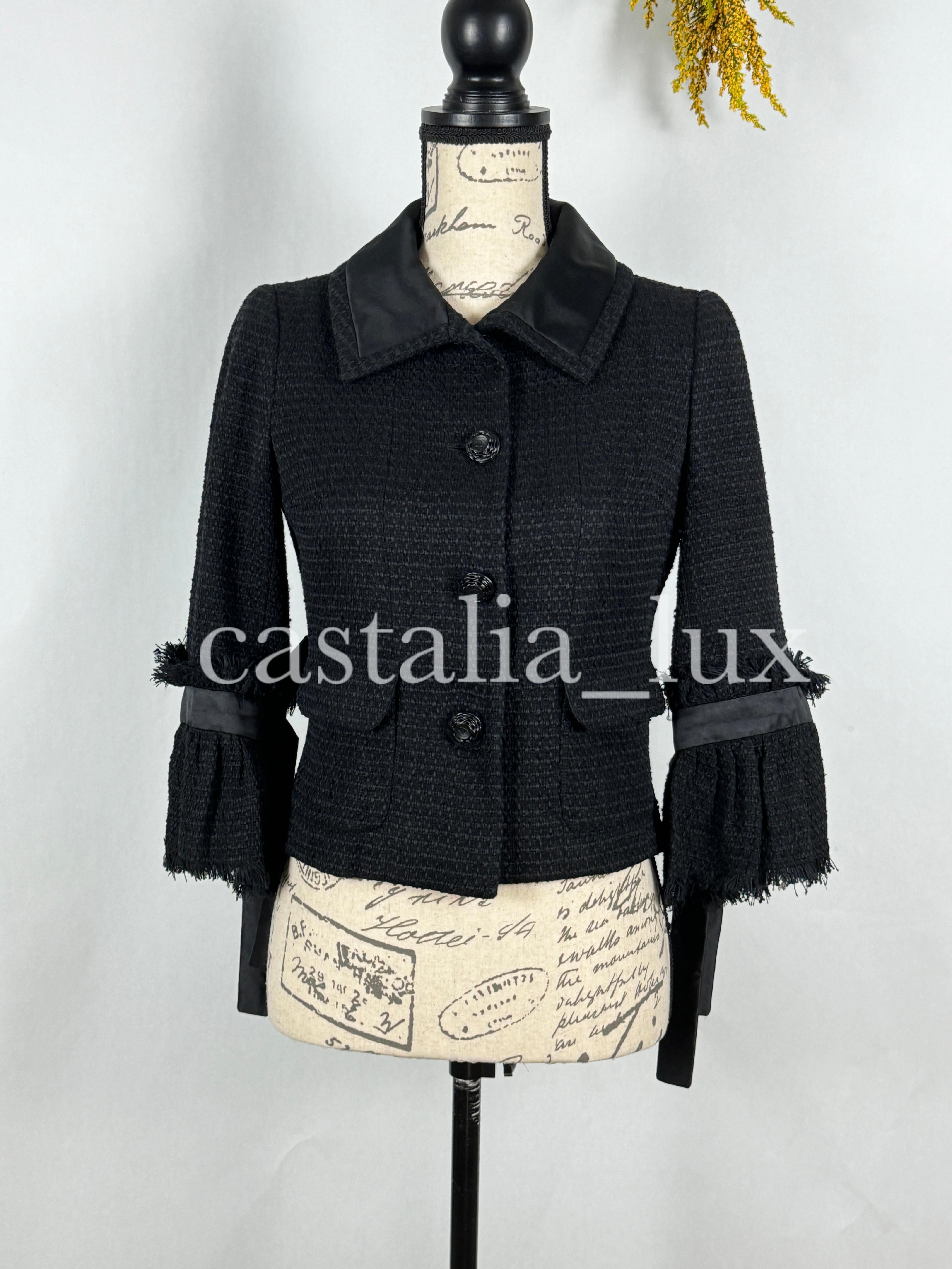 Women's or Men's Chanel New CC Camellia Buttons Black Tweed Jacket For Sale