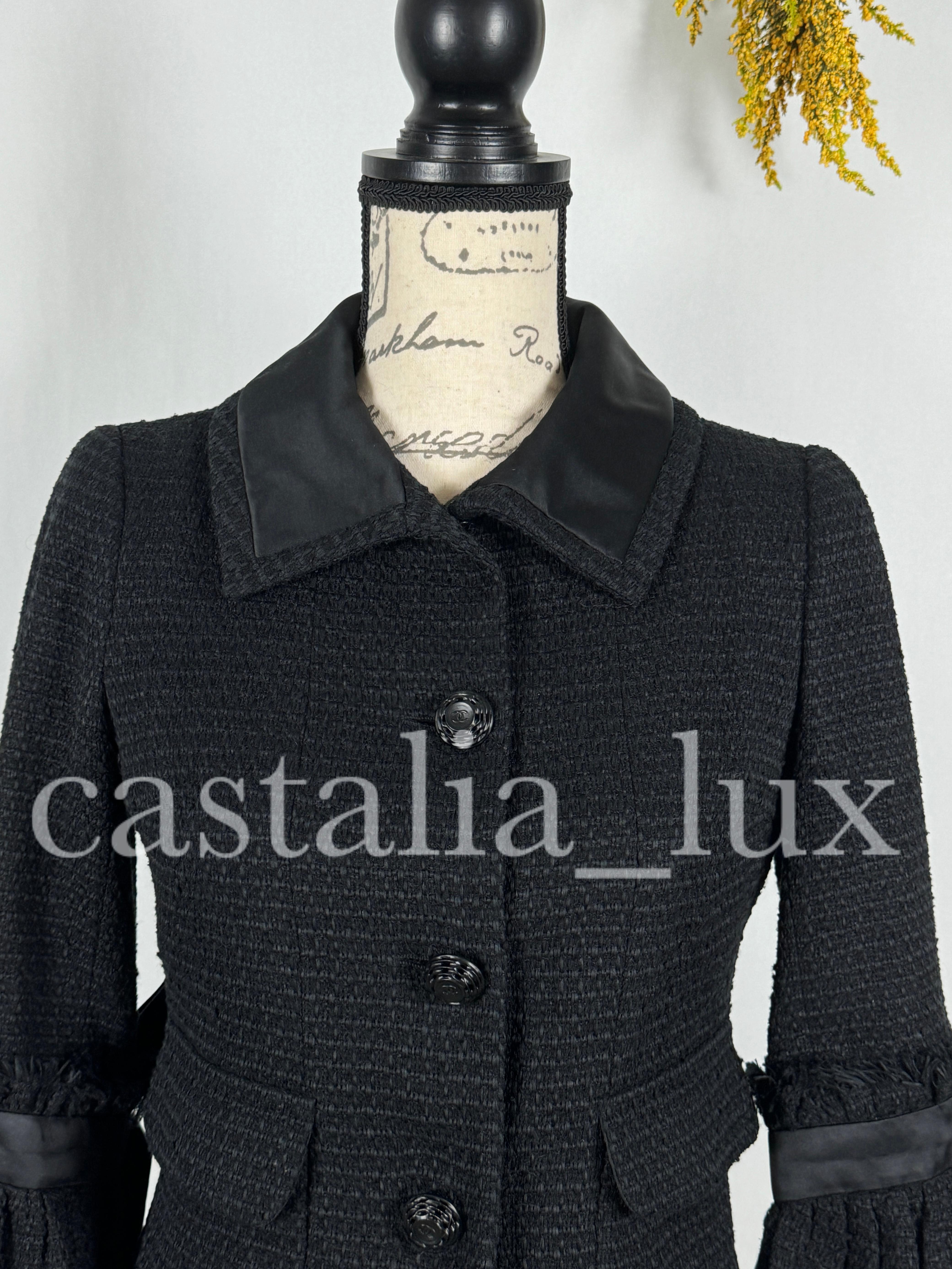 Chanel New CC Camellia Buttons Black Tweed Jacket For Sale 1