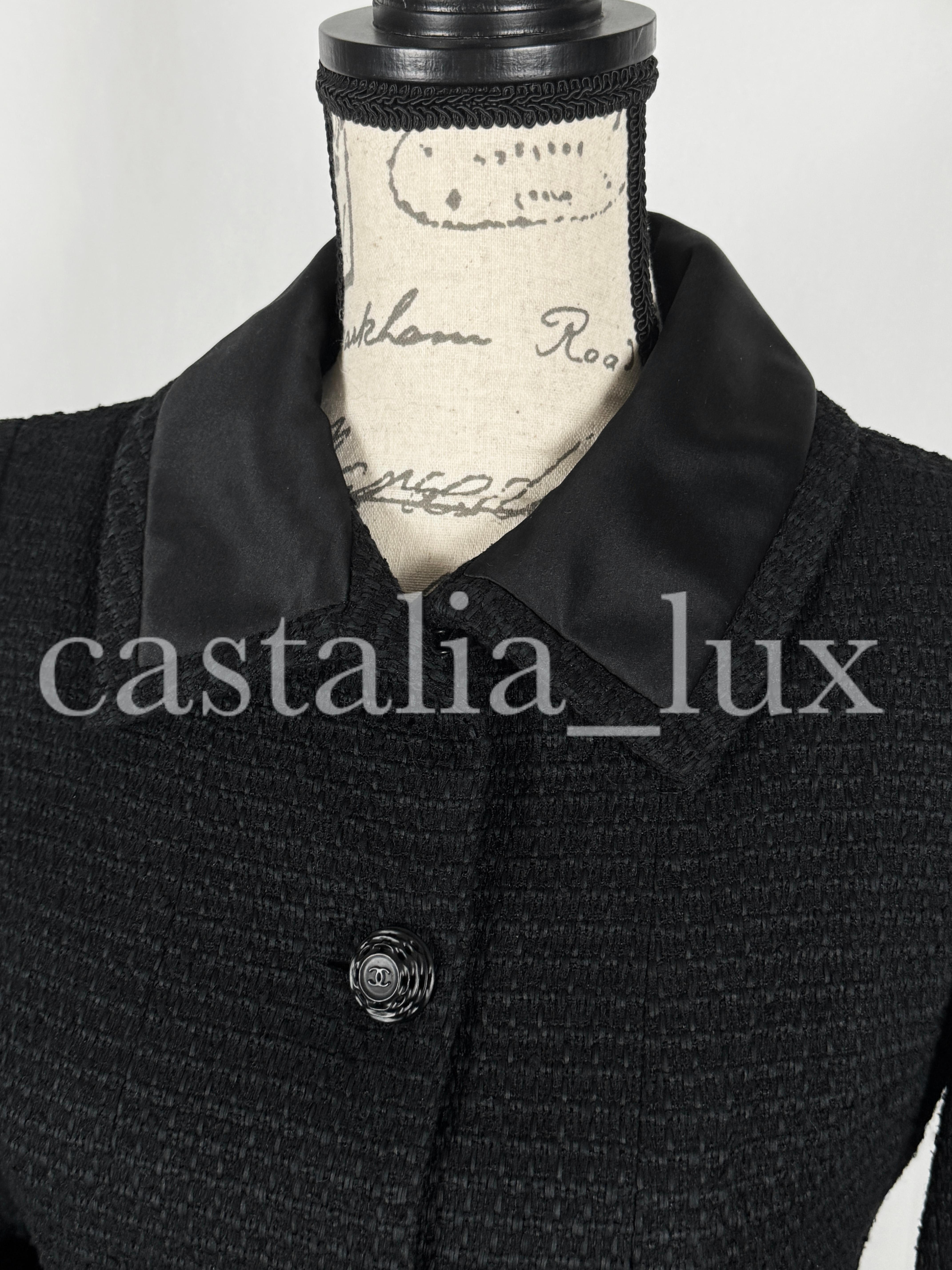 Chanel New CC Camellia Buttons Black Tweed Jacket For Sale 3