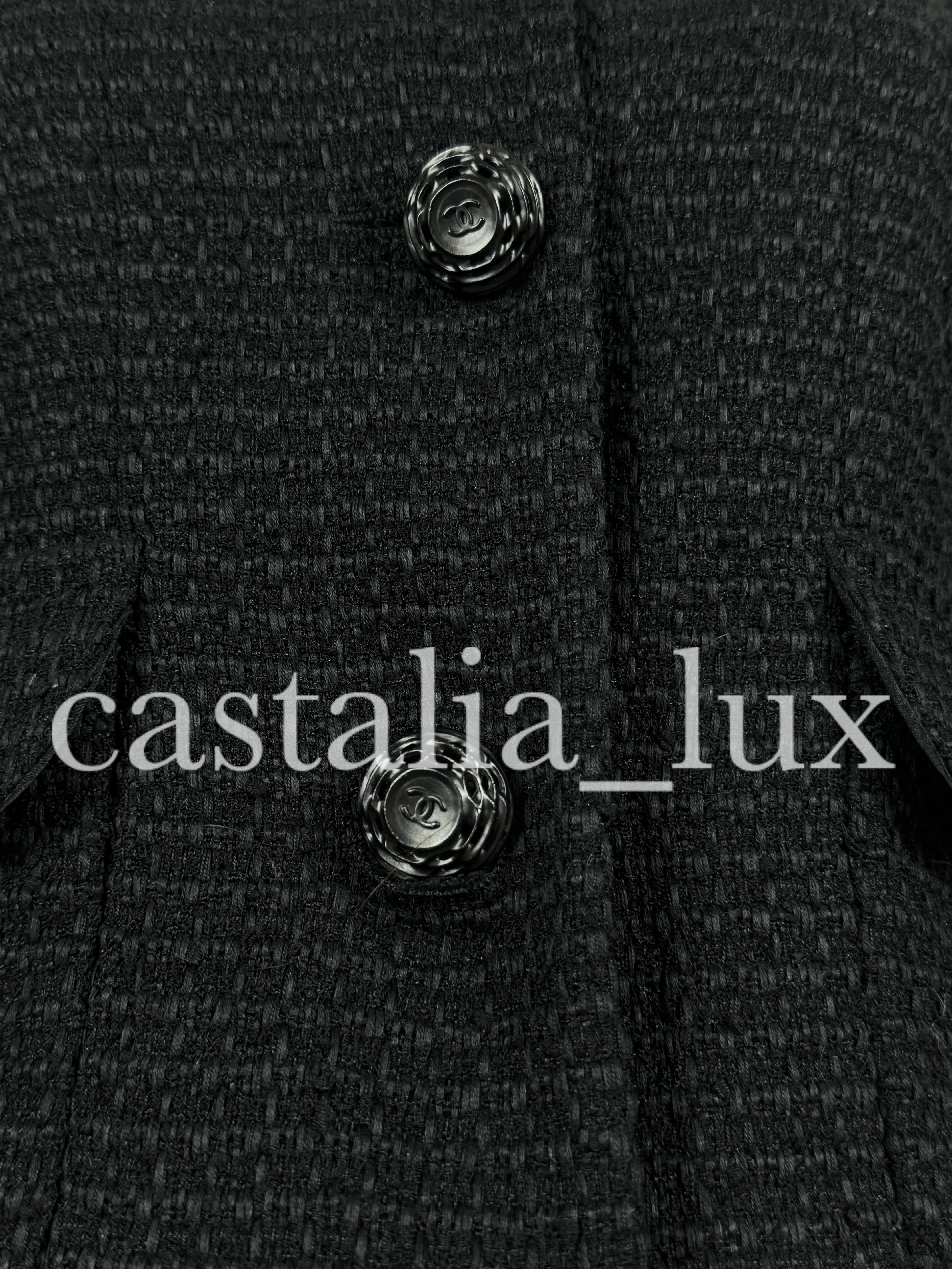 Chanel New CC Camellia Buttons Black Tweed Jacket For Sale 5