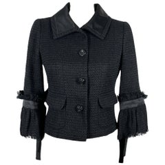 Chanel New CC Camellia Buttons Black Tweed Jacket
