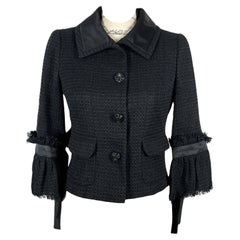 Chanel New CC Camellia Buttons Black Tweed Jacket