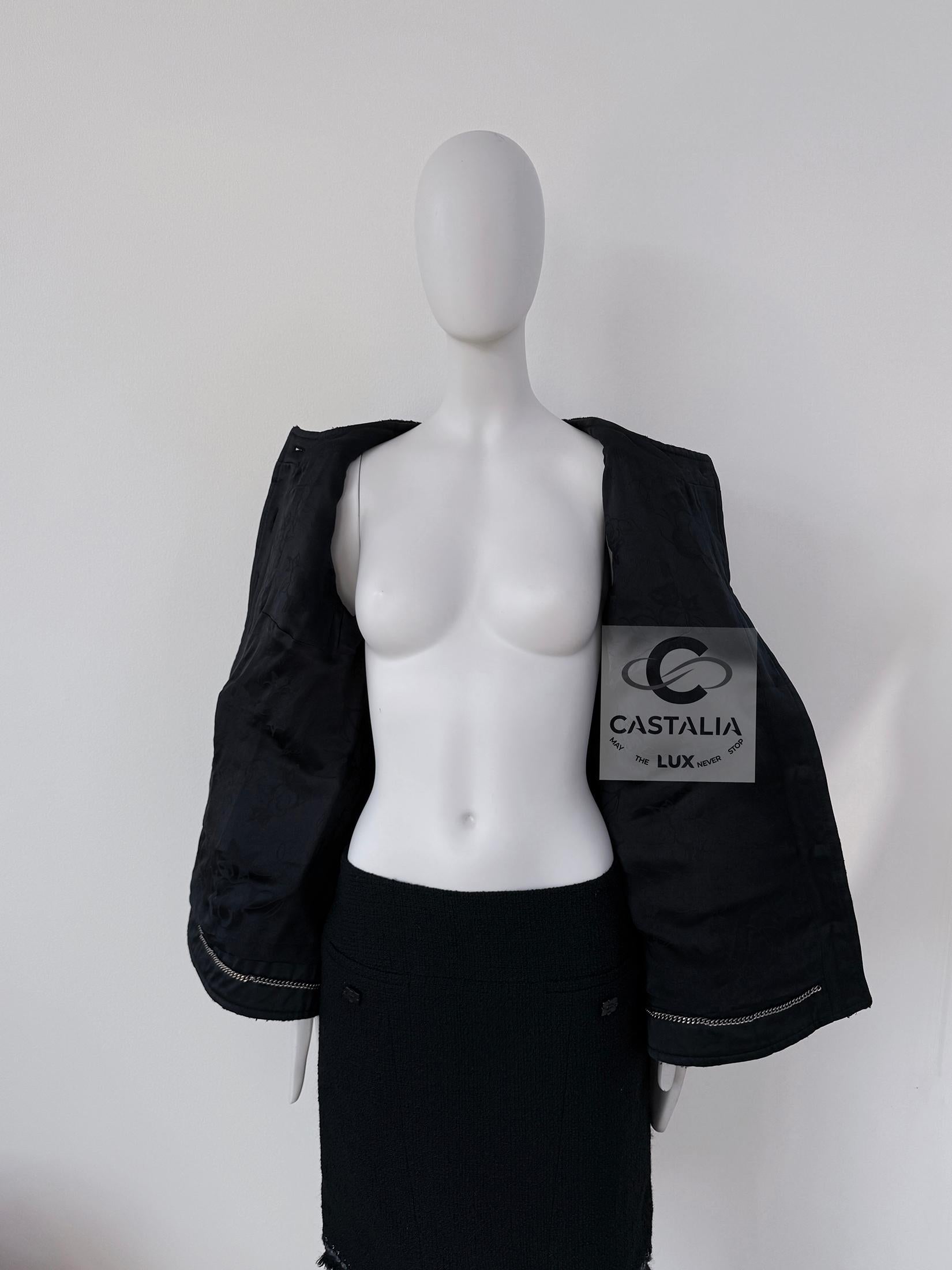 Chanel Nuevo CC Botones de eslabón de cadena Chaqueta de tweed negro 46 FR en venta 5