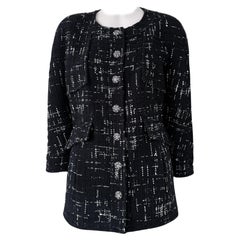Chanel New CC Chain Link Buttons Black Tweed Jacket 46 FR