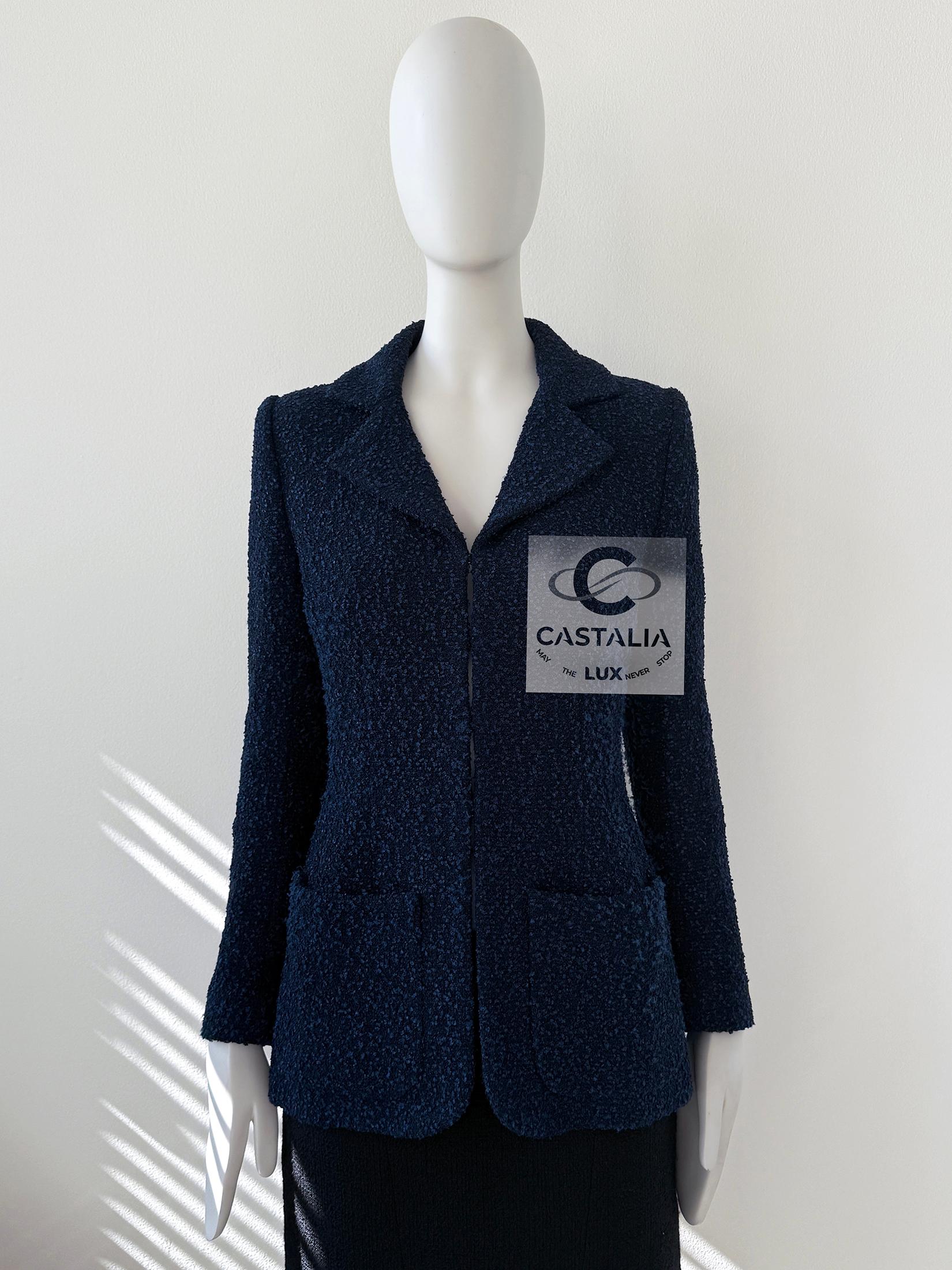 Chanel New CC Giant Buttons Navy Tweed Jacket 36 FR 2
