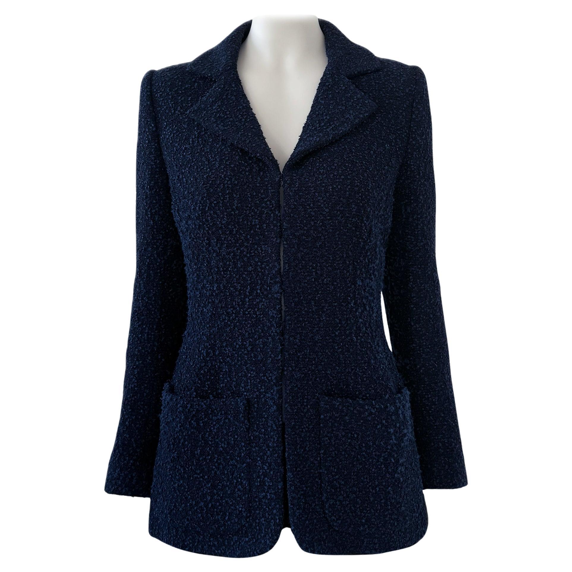 Chanel New CC Giant Buttons Navy Tweed Jacket 36 FR For Sale