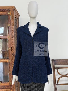 CHANEL New CC Giant Buttons Navy Tweed Jacket 38 FR