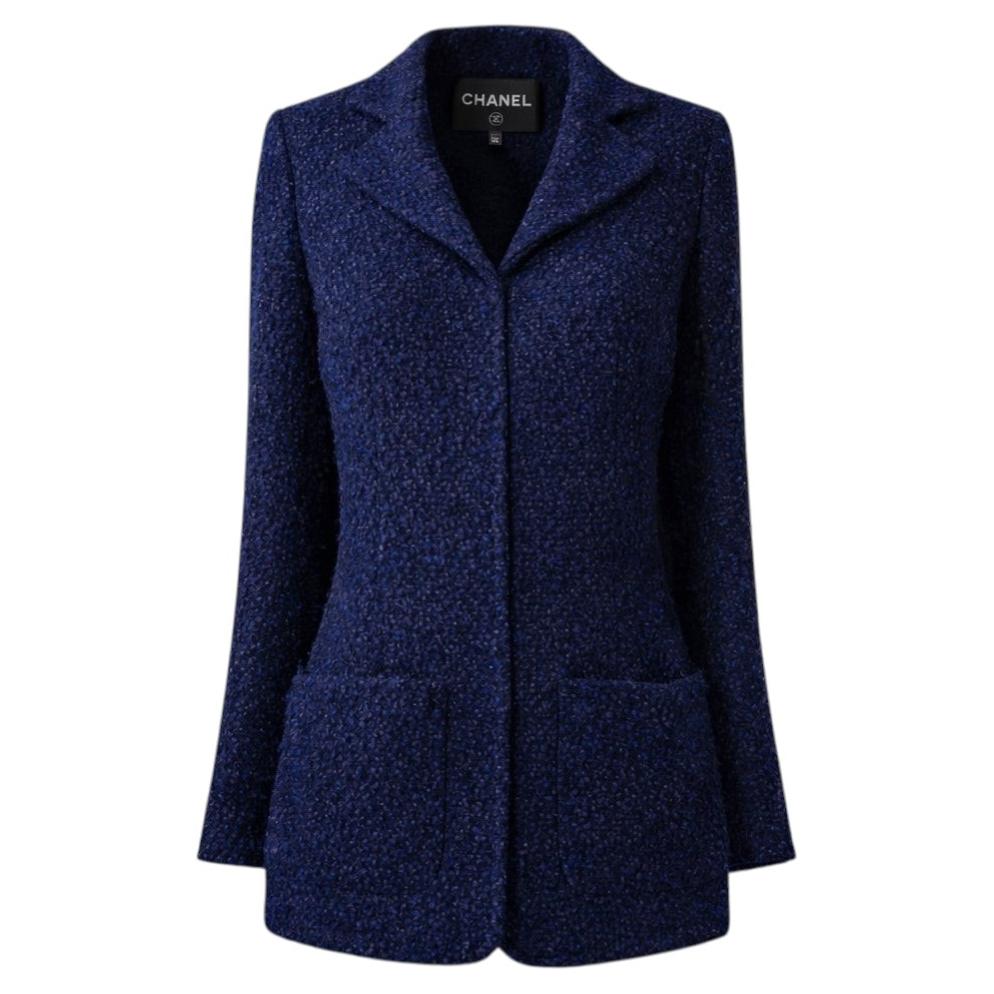 CHANEL New CC Giant Buttons Navy Tweed Jacket 38 FR