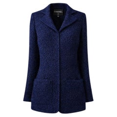 CHANEL New CC Giant Buttons Navy Tweed Jacket 38 FR