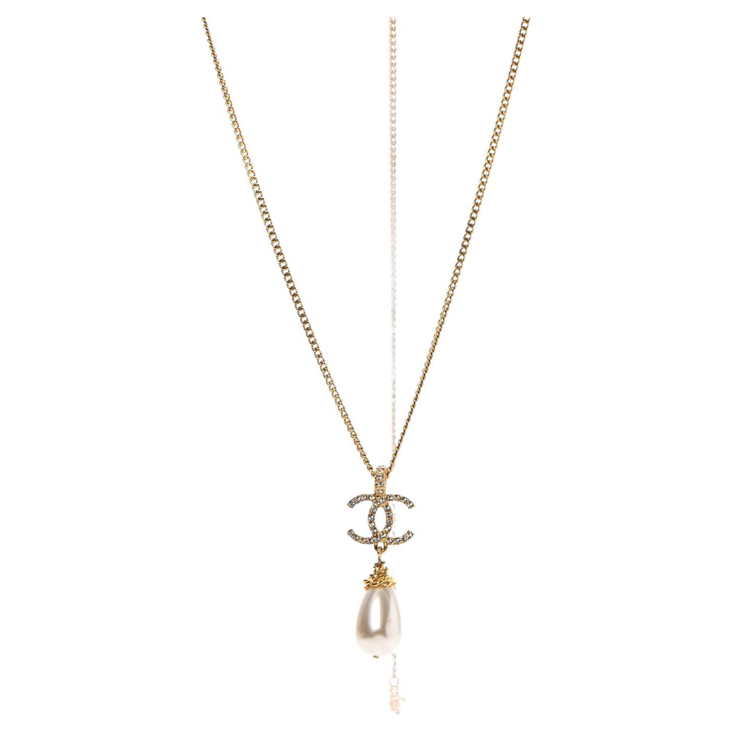 Gold Chain Pearl Crystal Charm Dangle 