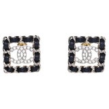CHANEL NEW CC Gold Crystal Leather Chain Evening Stud Earrings in Box