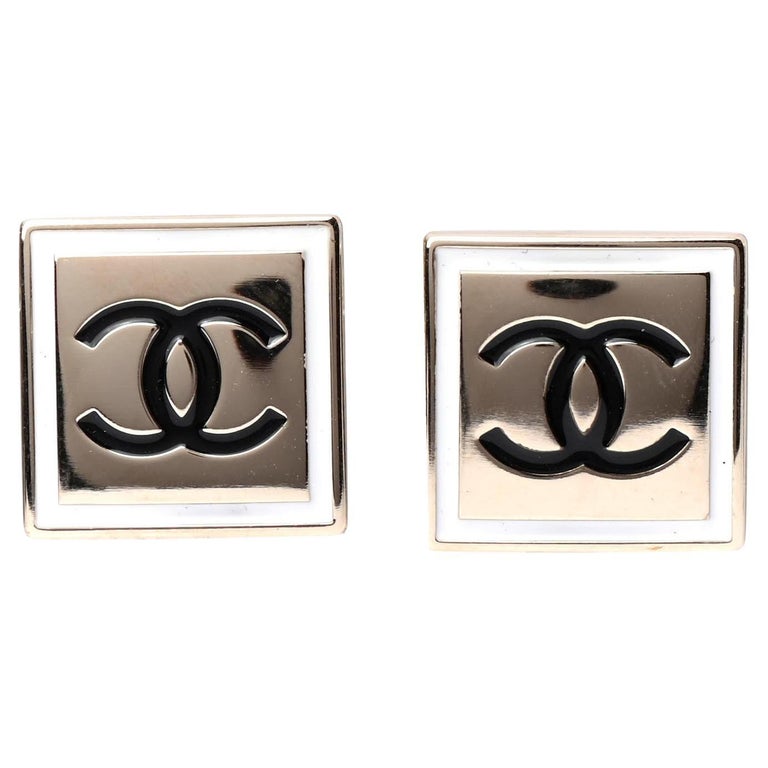 CHANEL NEW CC Gold Metal Black Enamel Square Evening Stud Earrings in For Sale at 1stDibs | chanel square earrings, chanel black square earrings, chanel black earrings
