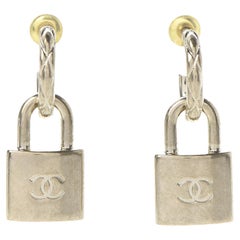 CHANEL NEW CC Gold Metal PadLock Evening Dangle Drop Earrings in Box