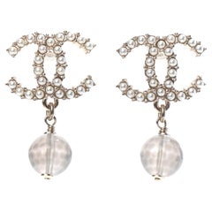 CHANEL NEW CC Gold Metal Pearl Bead Evening Dangle Drop Earrings in Box