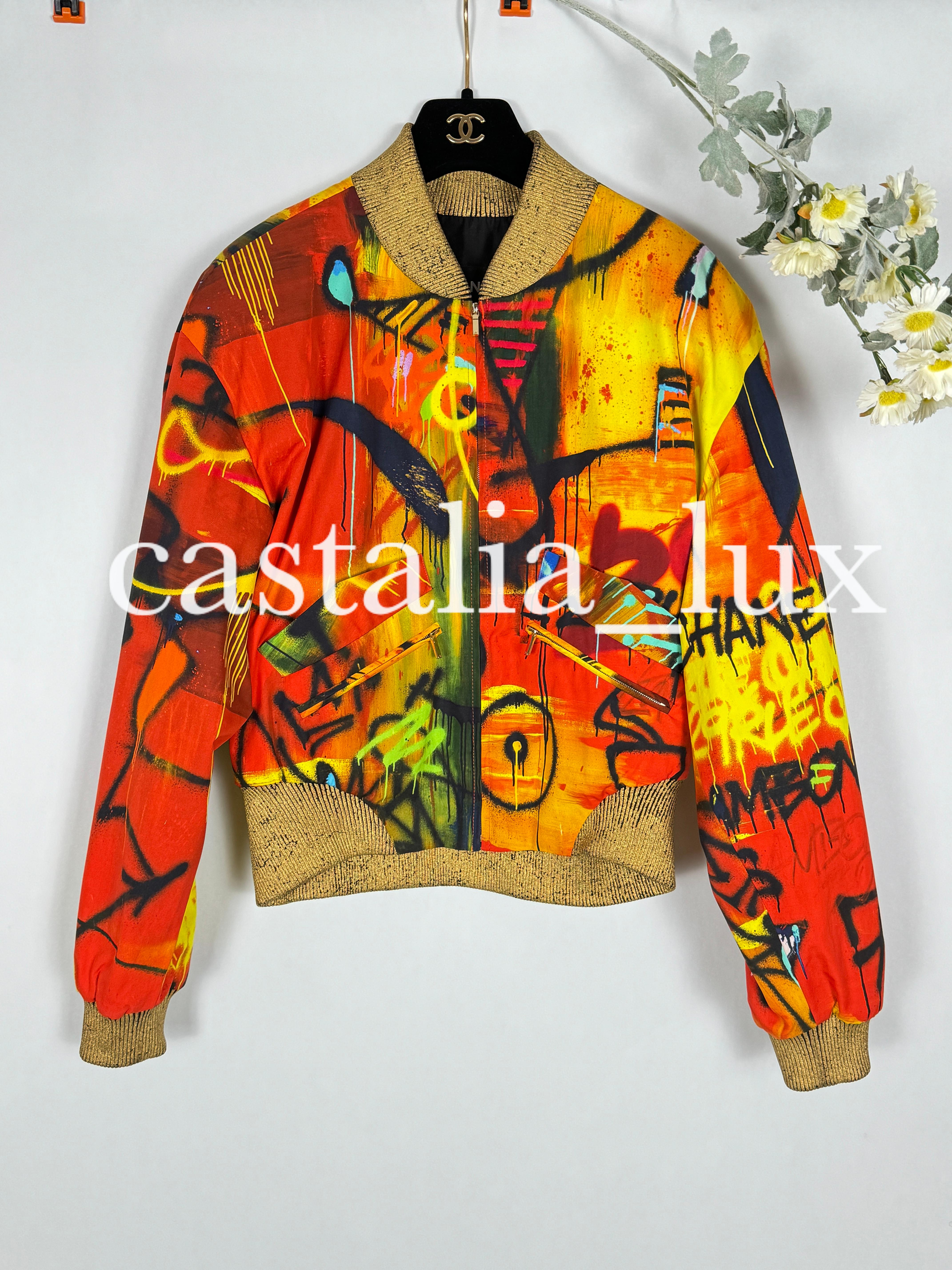 Chanel New CC Graffiti Egypt Sacred Symbols Bomber Jacket In New Condition In Dubai, AE