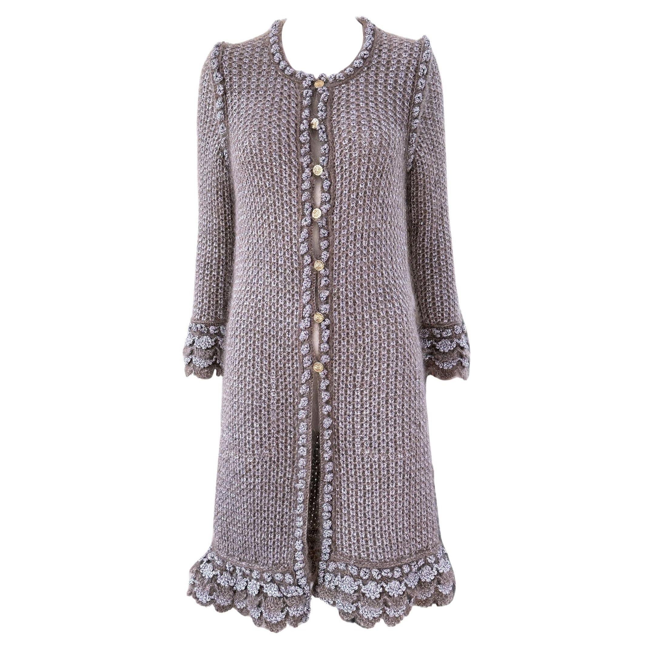 Chanel New CC Gripoix Buttons Beige Metallic Cardi Coat 38 FR