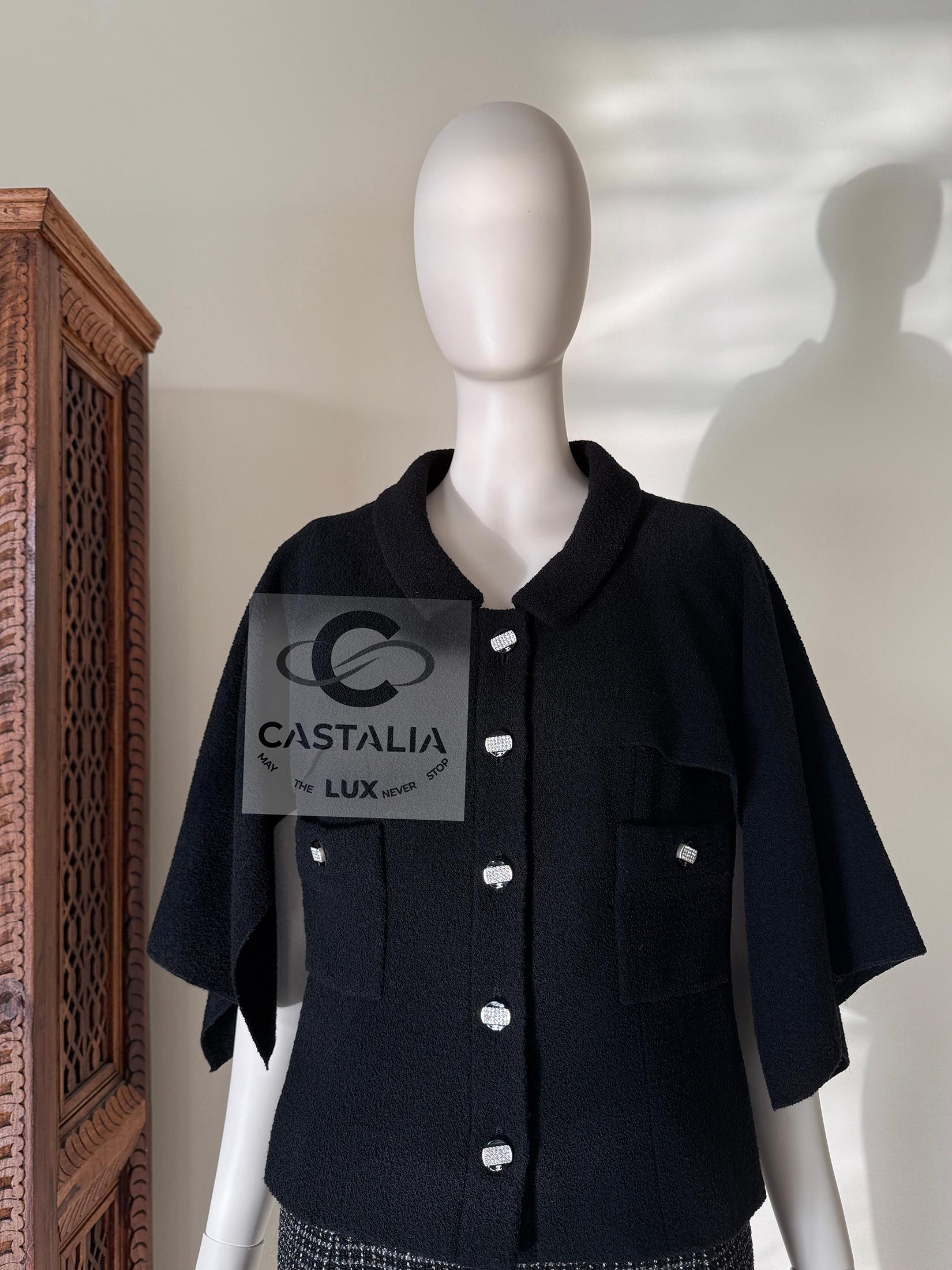 Chanel New CC Gripoix Buttons Black Tweed Cape Jacket 40 FR 6