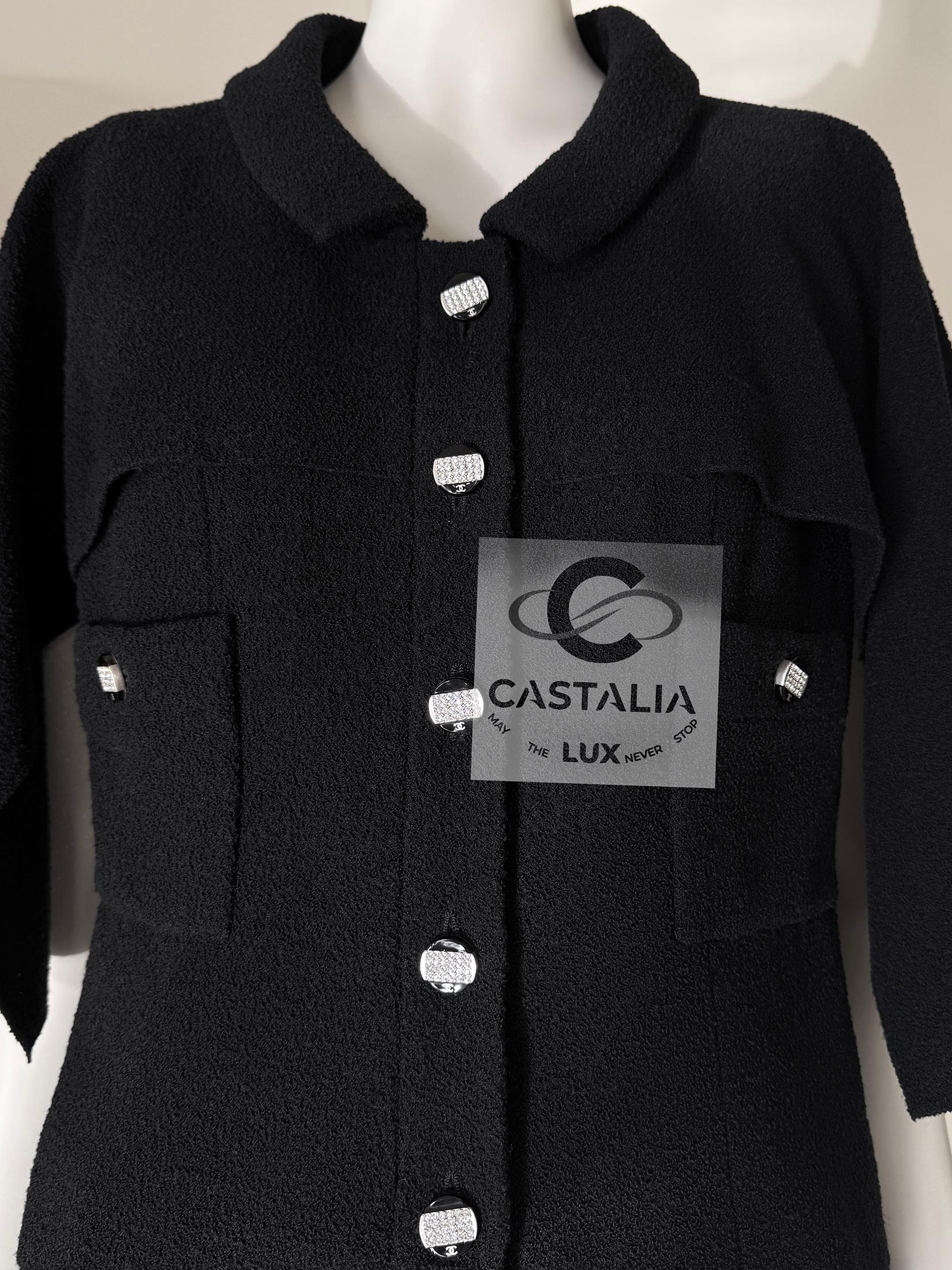 Chanel New CC Gripoix Buttons Black Tweed Cape Jacket 40 FR 1