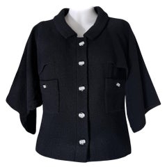 Chanel New CC Gripoix Buttons Black Tweed Cape Jacket 40 FR