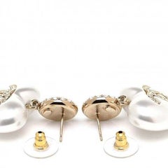 CHANEL NEW CC Heart Faux Pearl Gold Crystal Evening Dangle Drop Earrings in Box
