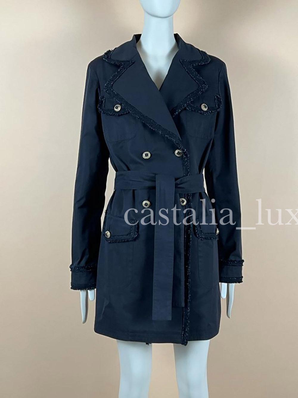 Chanel New CC Jewel Buttons Black Trench Coat In New Condition For Sale In Dubai, AE