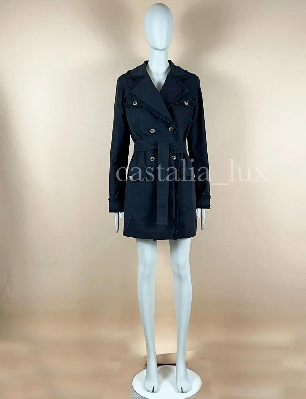 Chanel New CC Jewel Buttons Black Trench Coat For Sale 2
