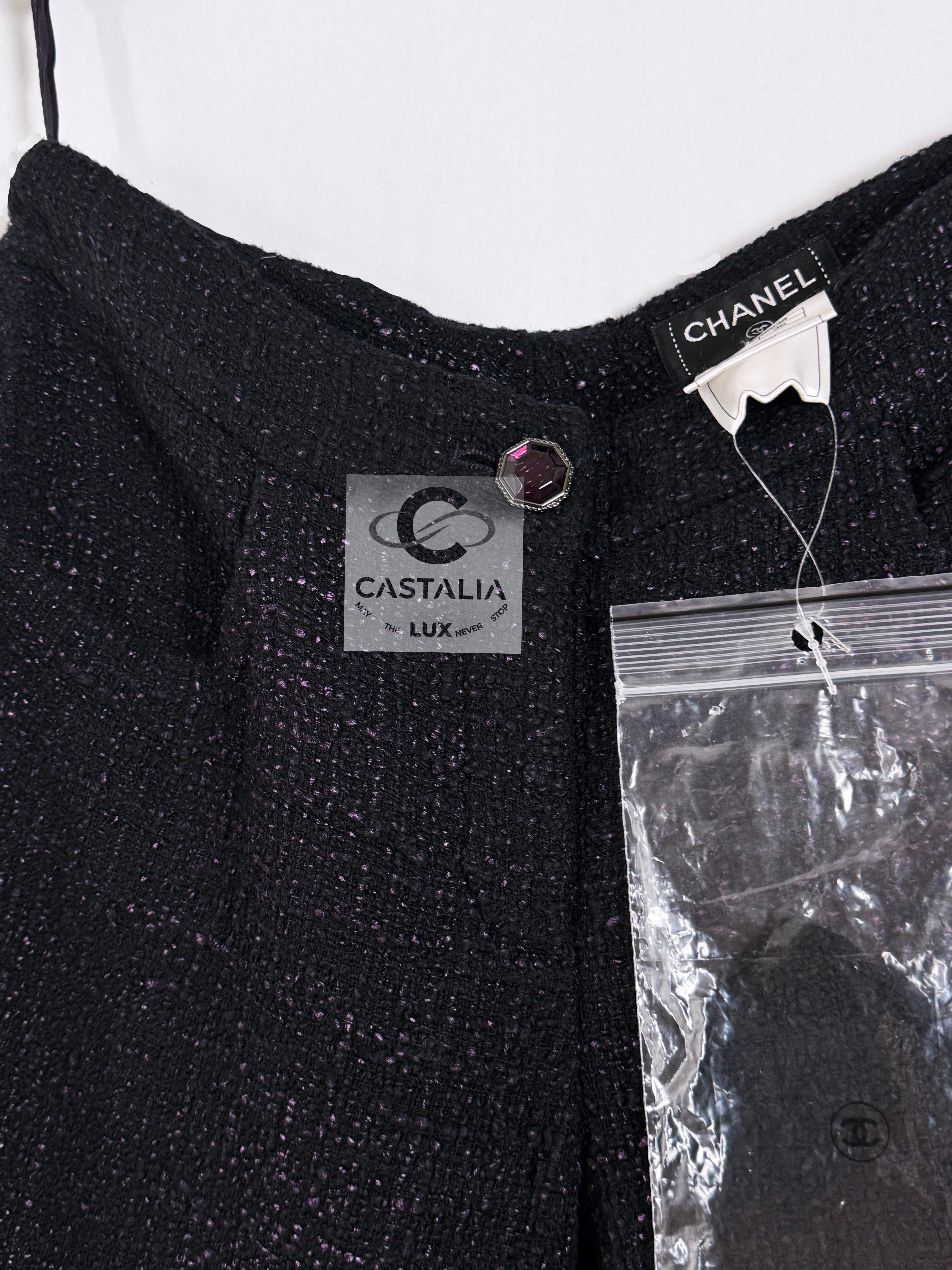 Black Chanel New CC Jewel Buttons Tweed Trousers
