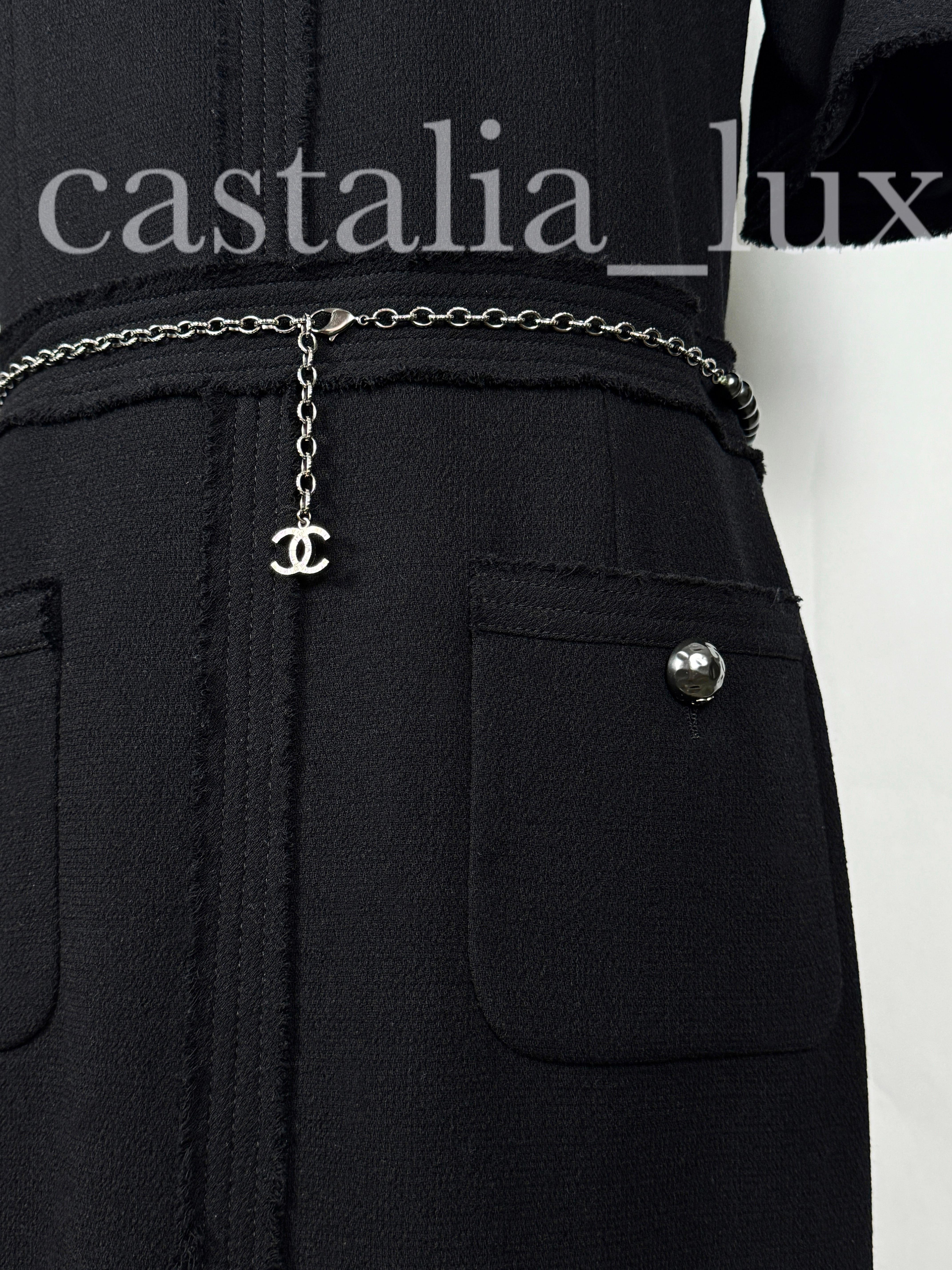 Chanel New CC Jewel Pearl Belt Black Tweed Dress For Sale 8