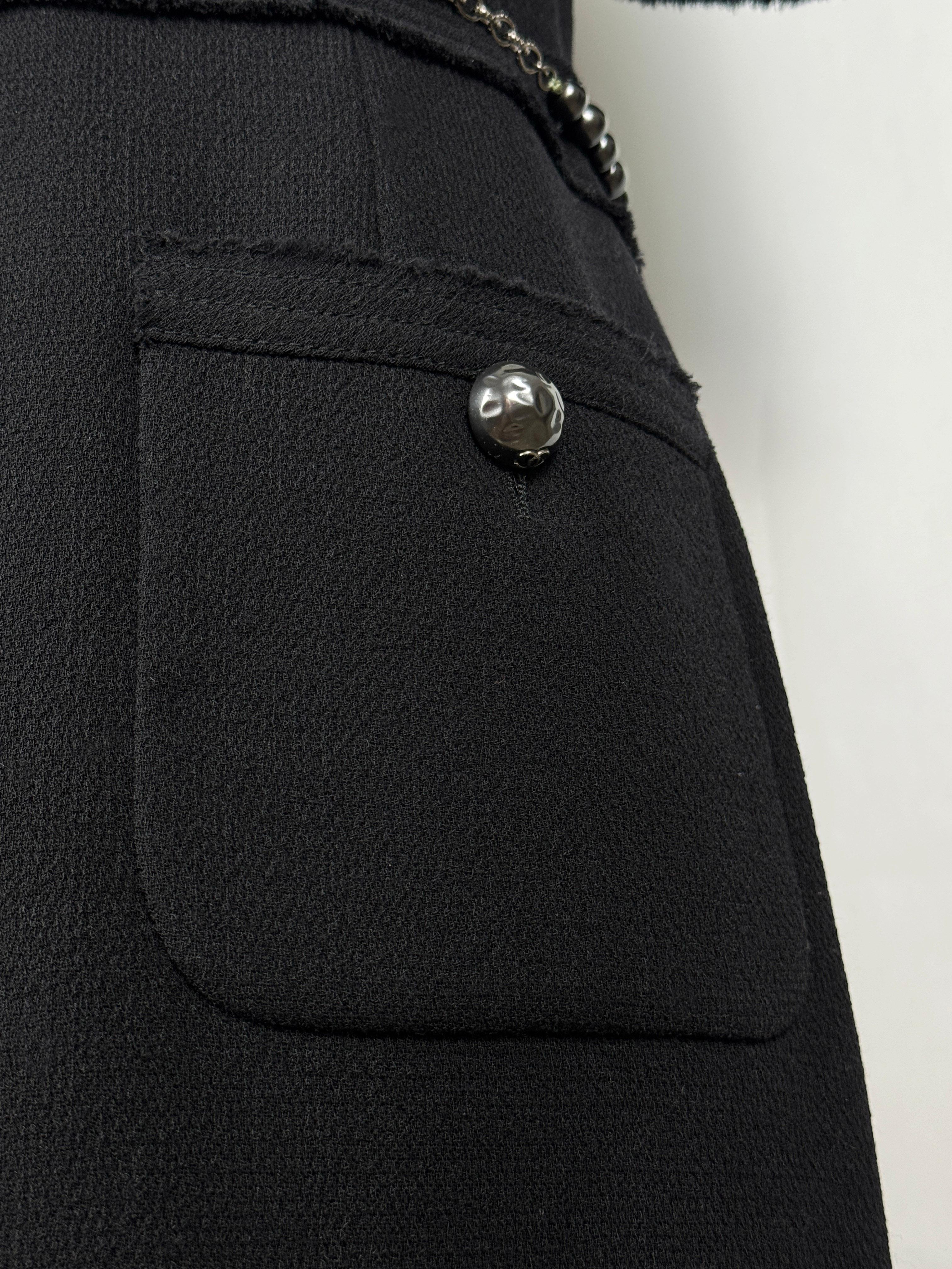 Chanel New CC Jewel Pearl Belt Black Tweed Dress For Sale 9