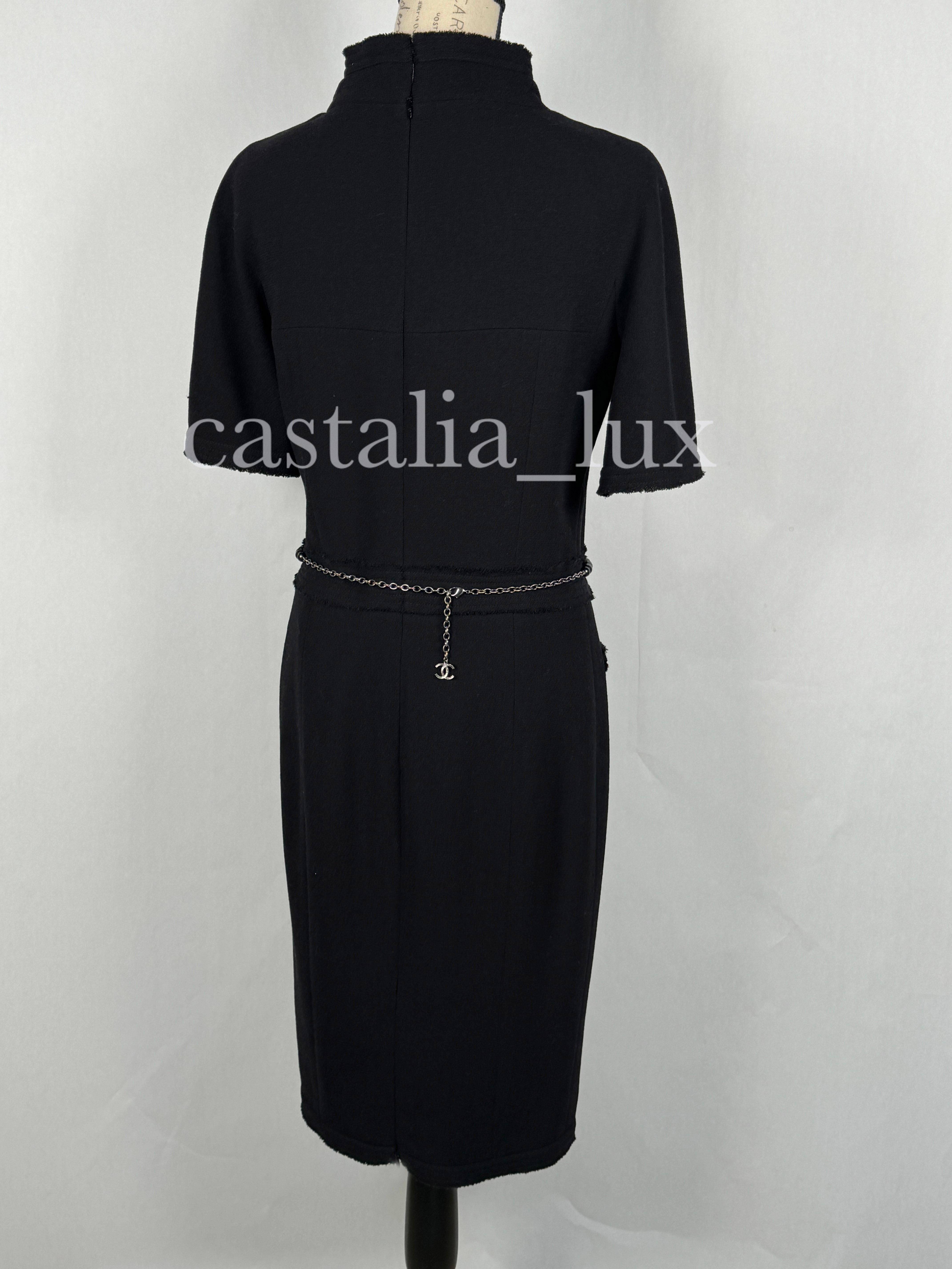 Chanel New CC Jewel Pearl Belt Black Tweed Dress For Sale 10