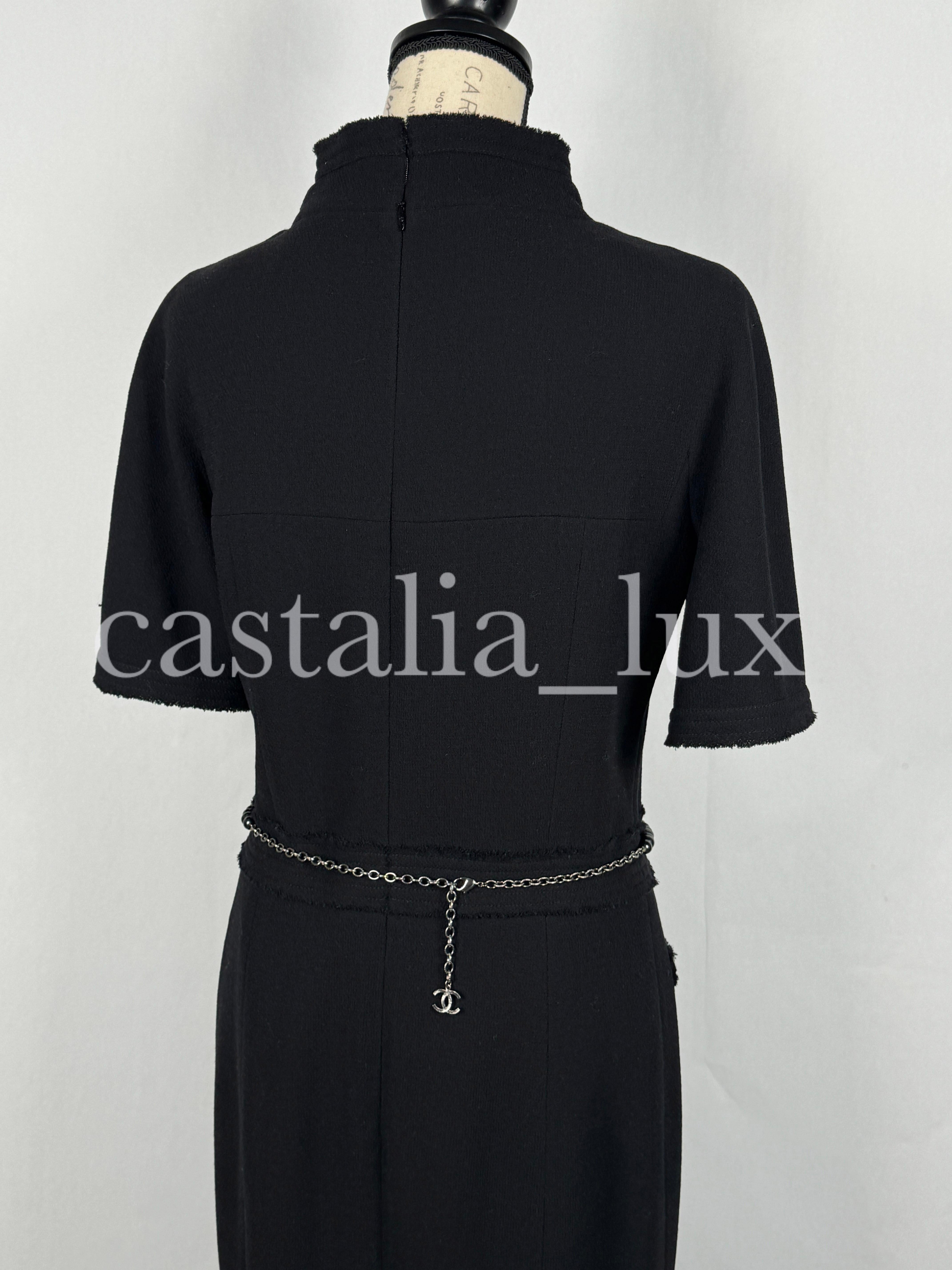 Chanel New CC Jewel Pearl Belt Black Tweed Dress For Sale 11