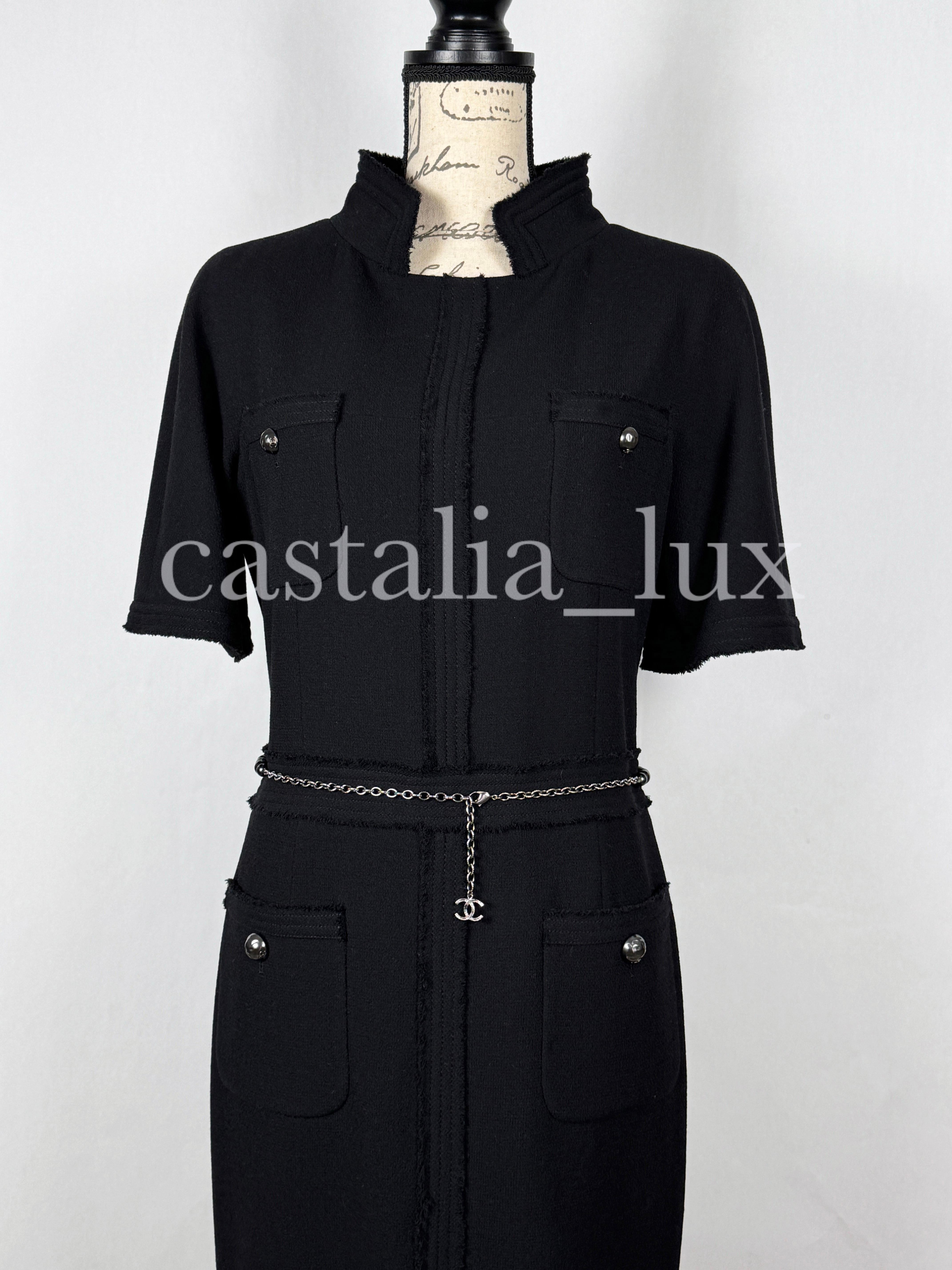 Women's or Men's Chanel New CC Jewel Pearl Belt Black Tweed Dress For Sale