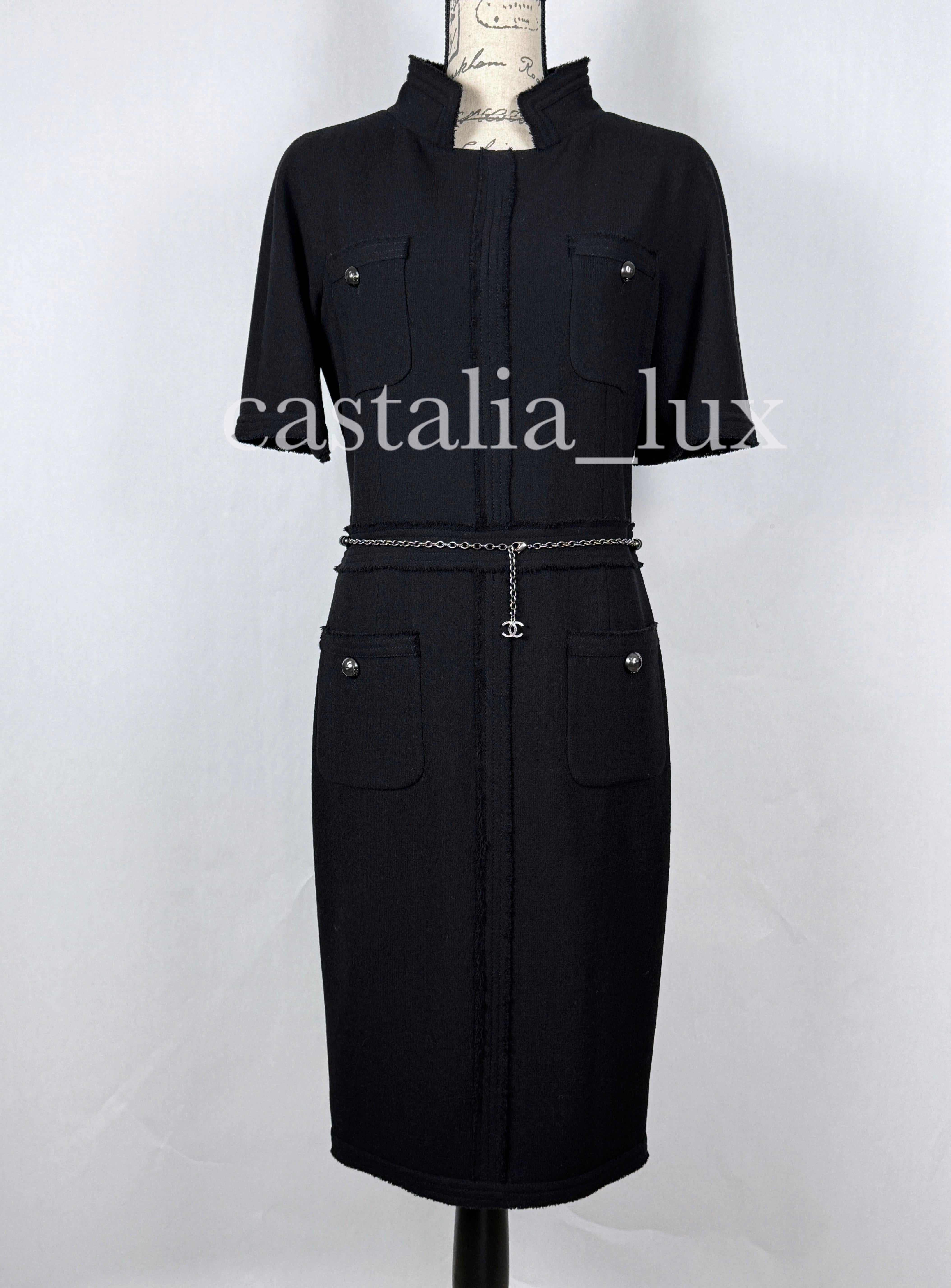 Chanel New CC Jewel Pearl Belt Black Tweed Dress For Sale 1