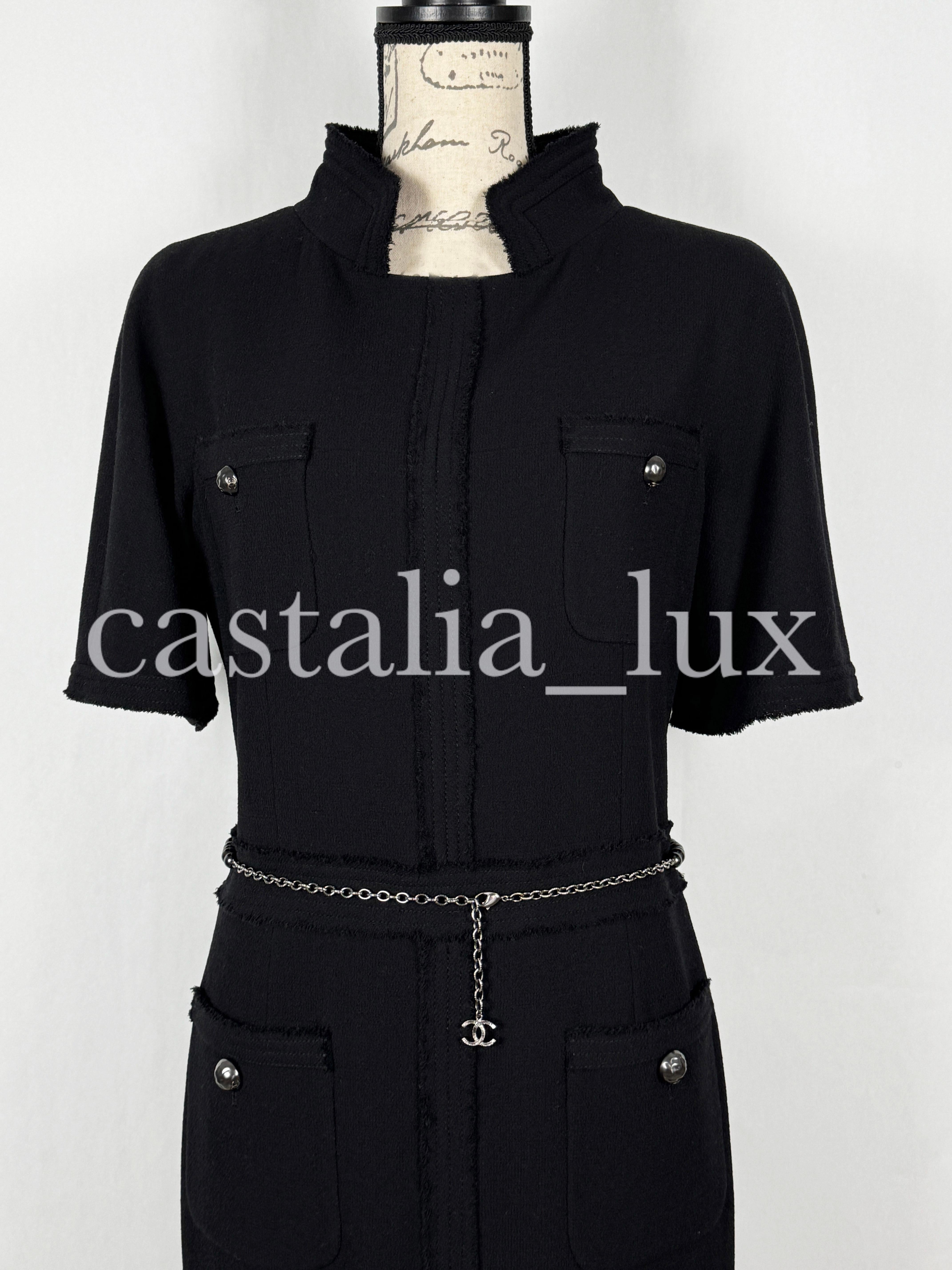 Chanel New CC Jewel Pearl Belt Black Tweed Dress For Sale 2
