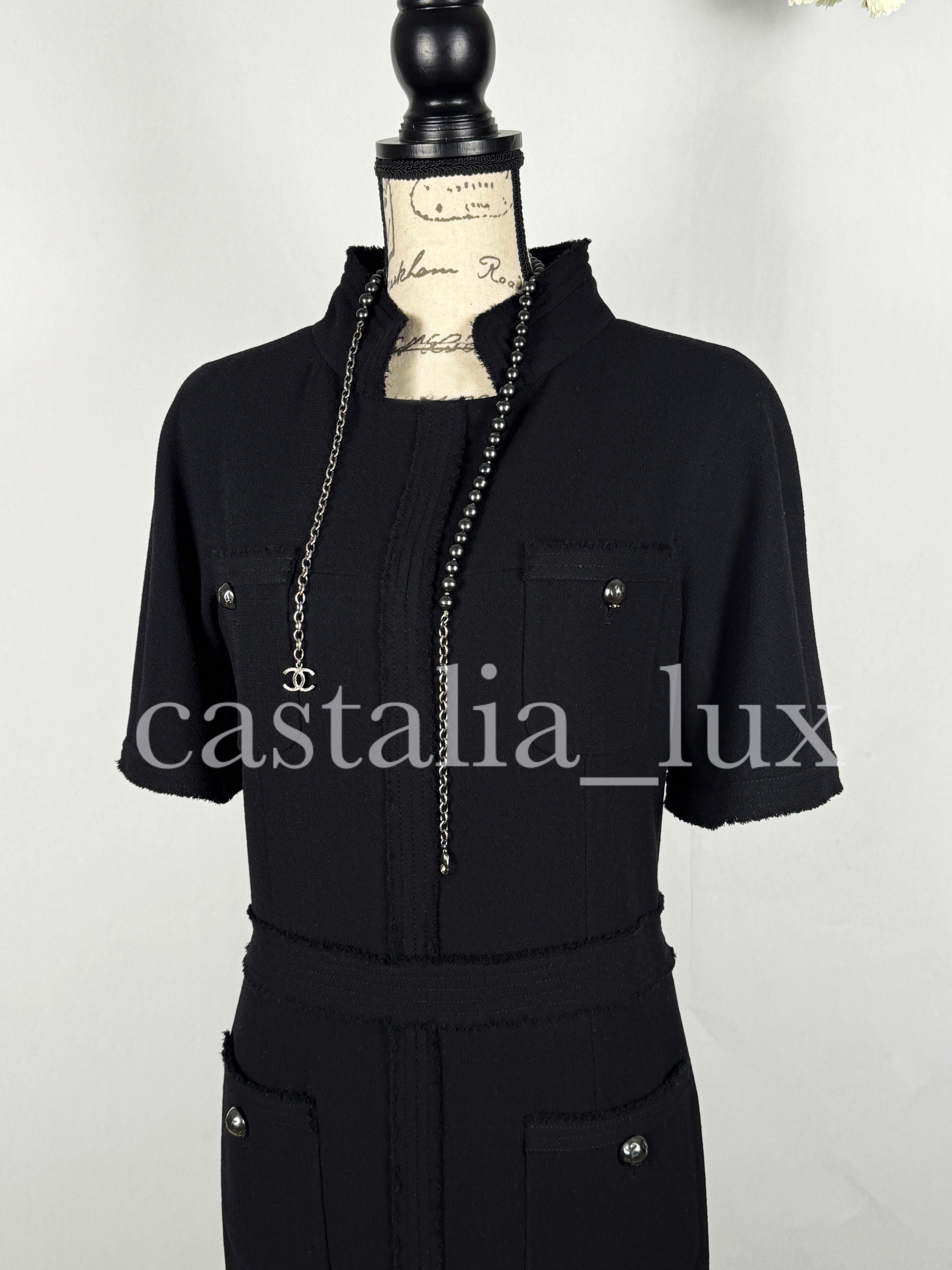 Chanel New CC Jewel Pearl Belt Black Tweed Dress For Sale 3