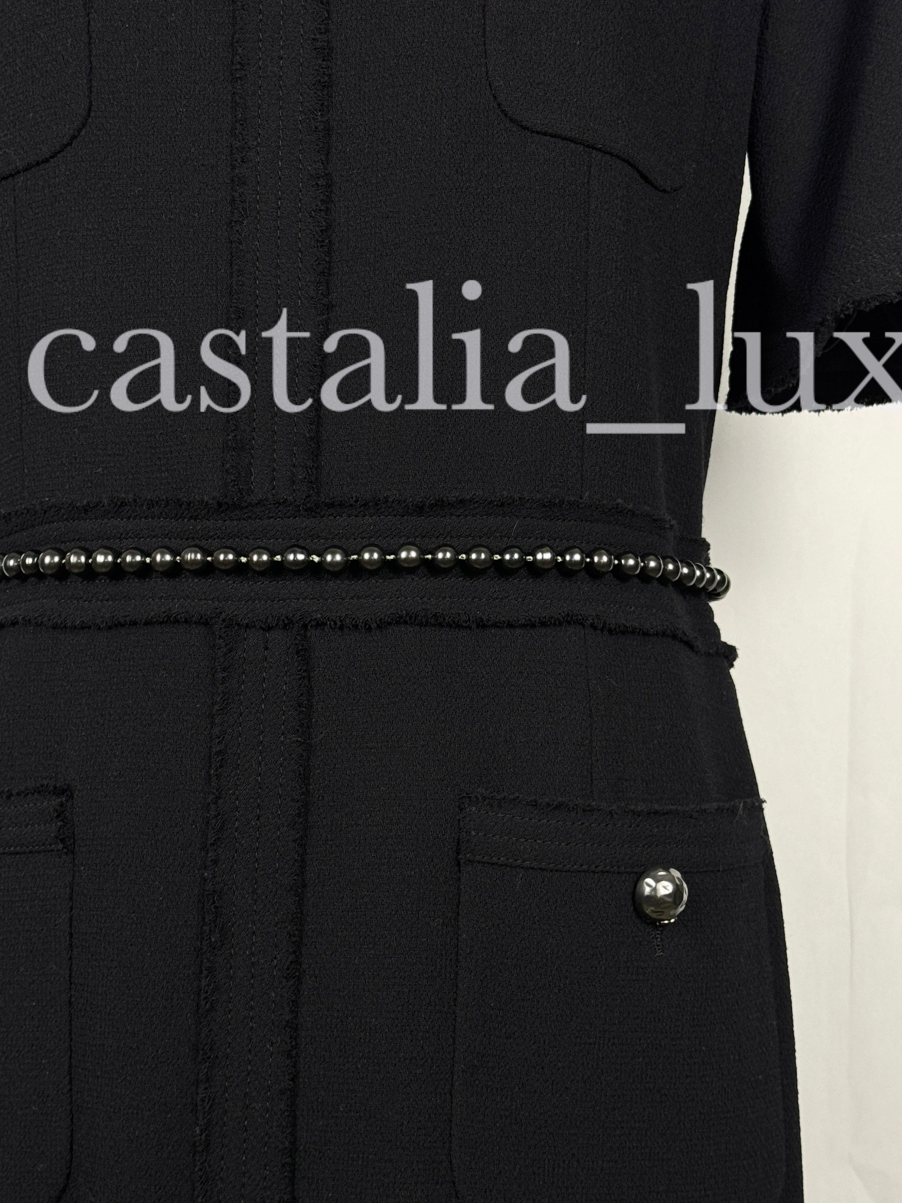 Chanel New CC Jewel Pearl Belt Black Tweed Dress For Sale 4