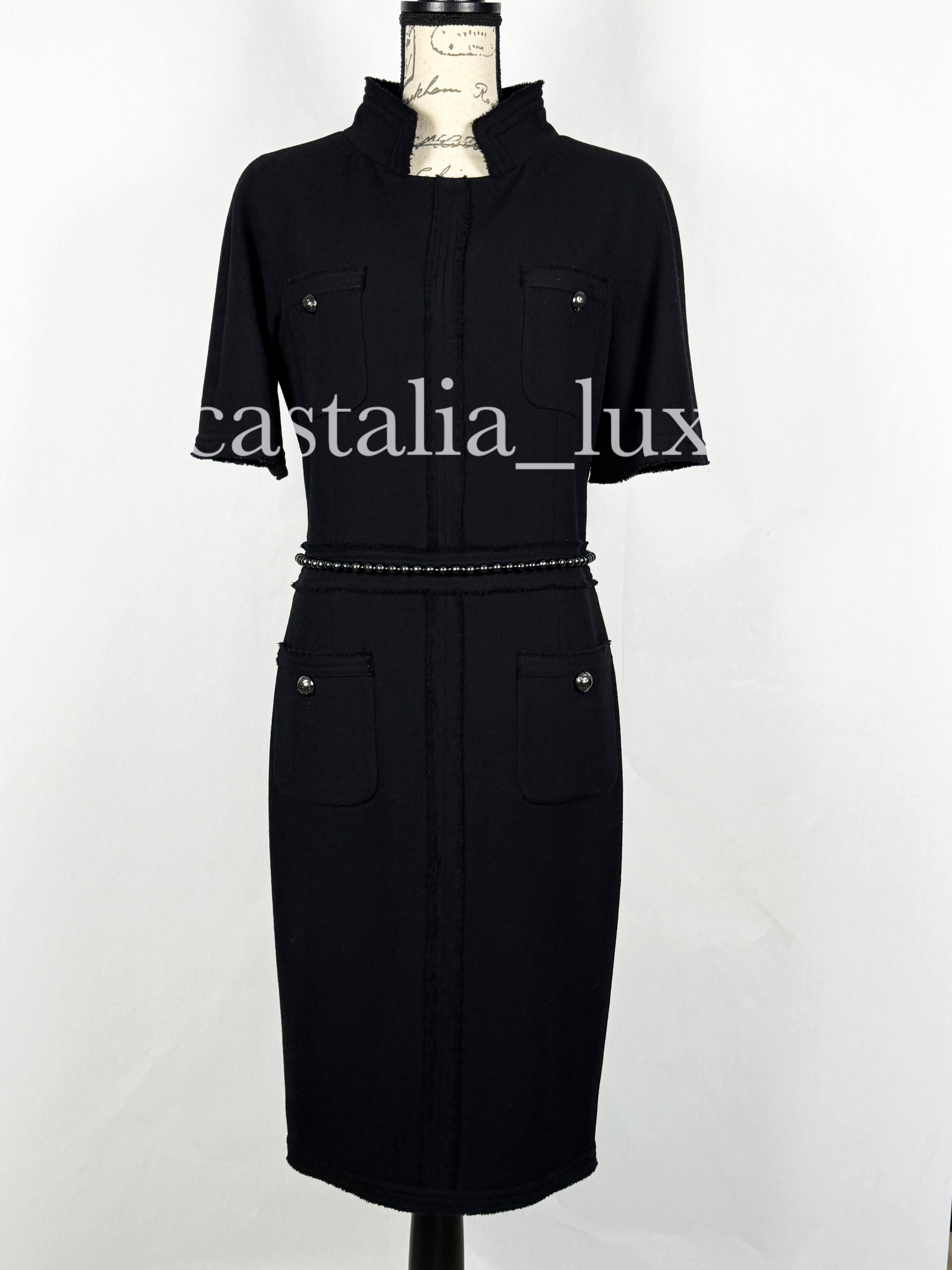 Chanel New CC Jewel Pearl Belt Black Tweed Dress For Sale 5