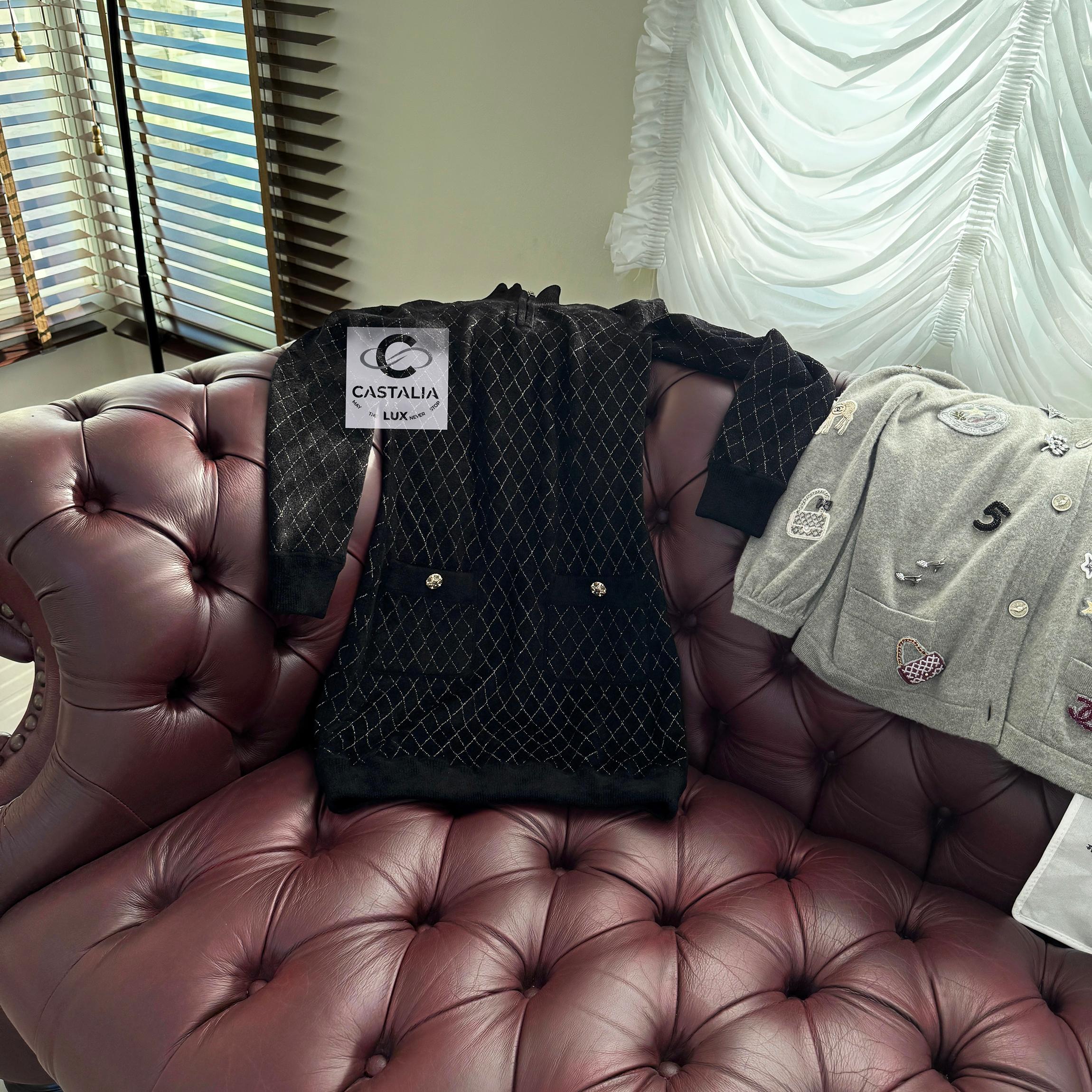 Chanel New CC Jewel Snowflake Buttons Quilted Black Dress 9