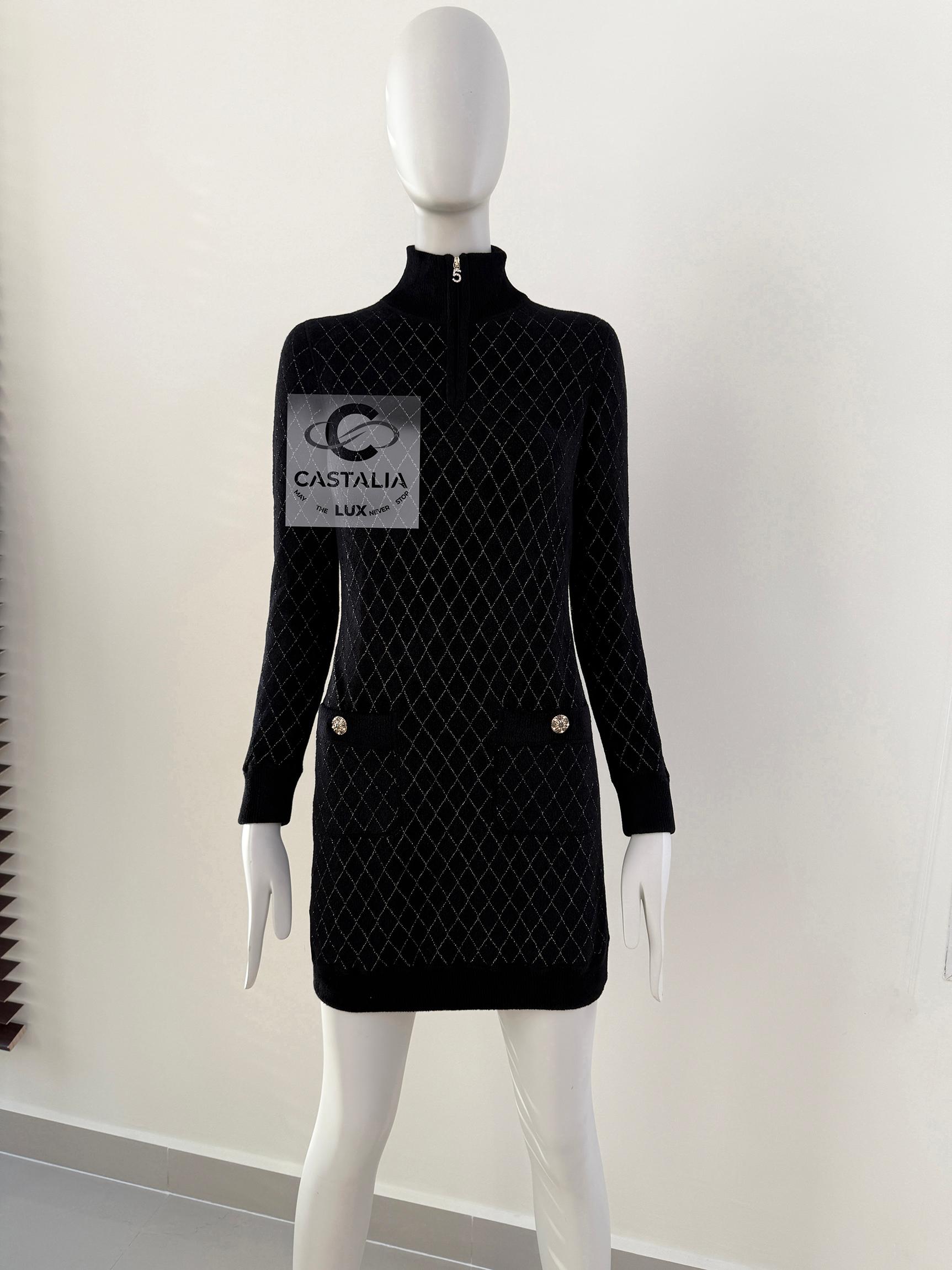 Chanel New CC Jewel Snowflake Buttons Quilted Black Dress 11