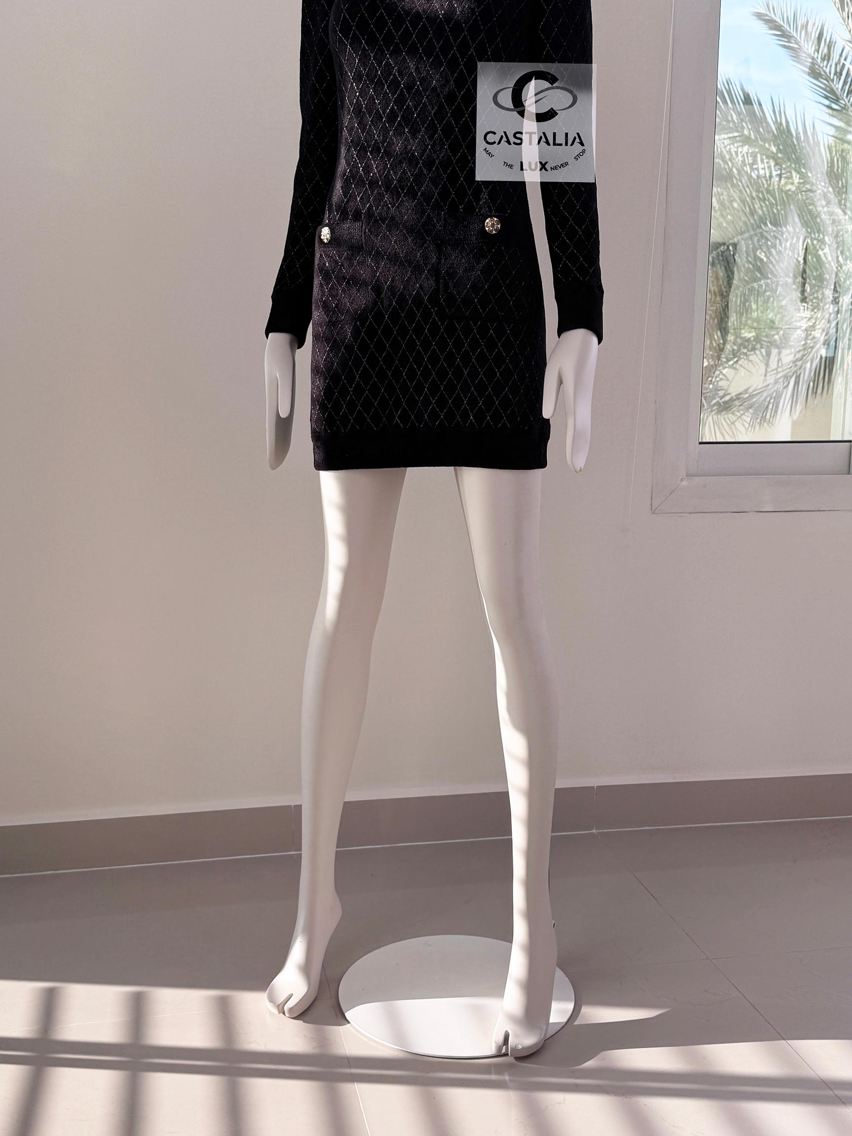 Chanel New CC Jewel Snowflake Buttons Quilted Black Dress 12