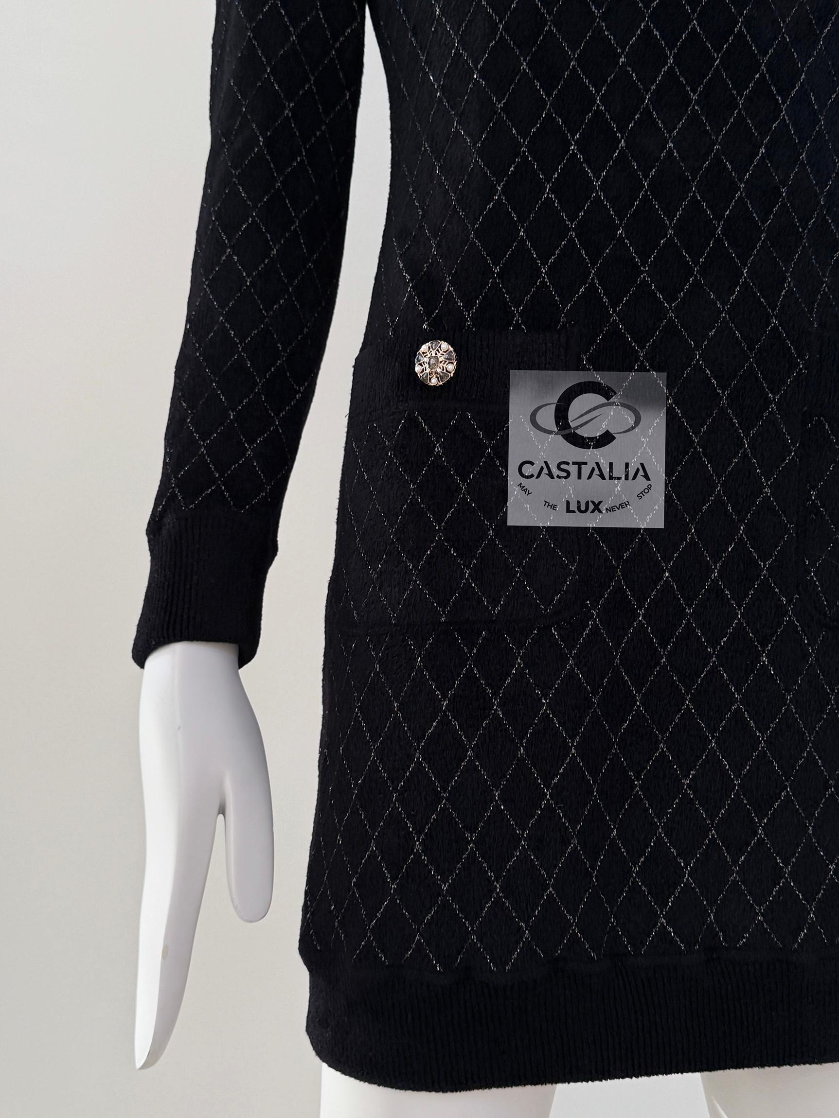 Chanel New CC Jewel Snowflake Buttons Quilted Black Dress 15