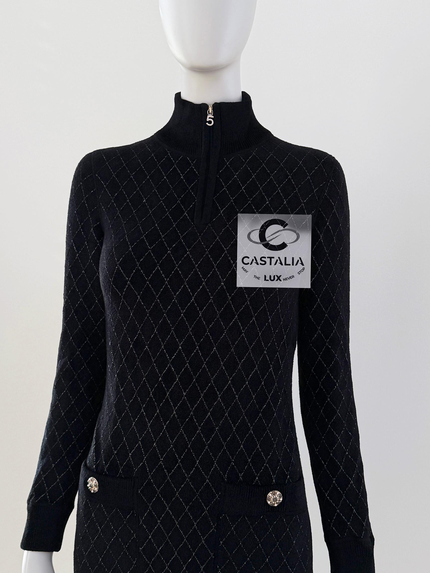 Chanel New CC Jewel Snowflake Buttons Quilted Black Dress 1
