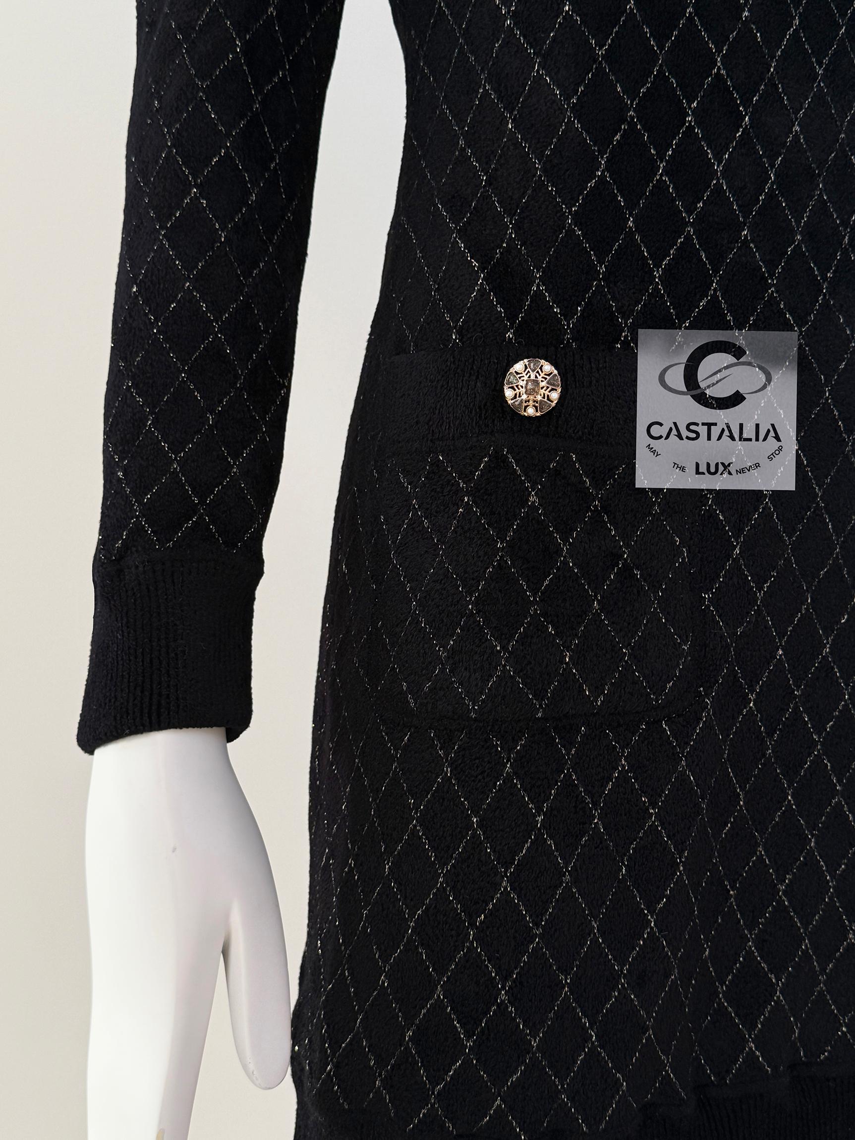 Chanel New CC Jewel Snowflake Buttons Quilted Black Dress 2
